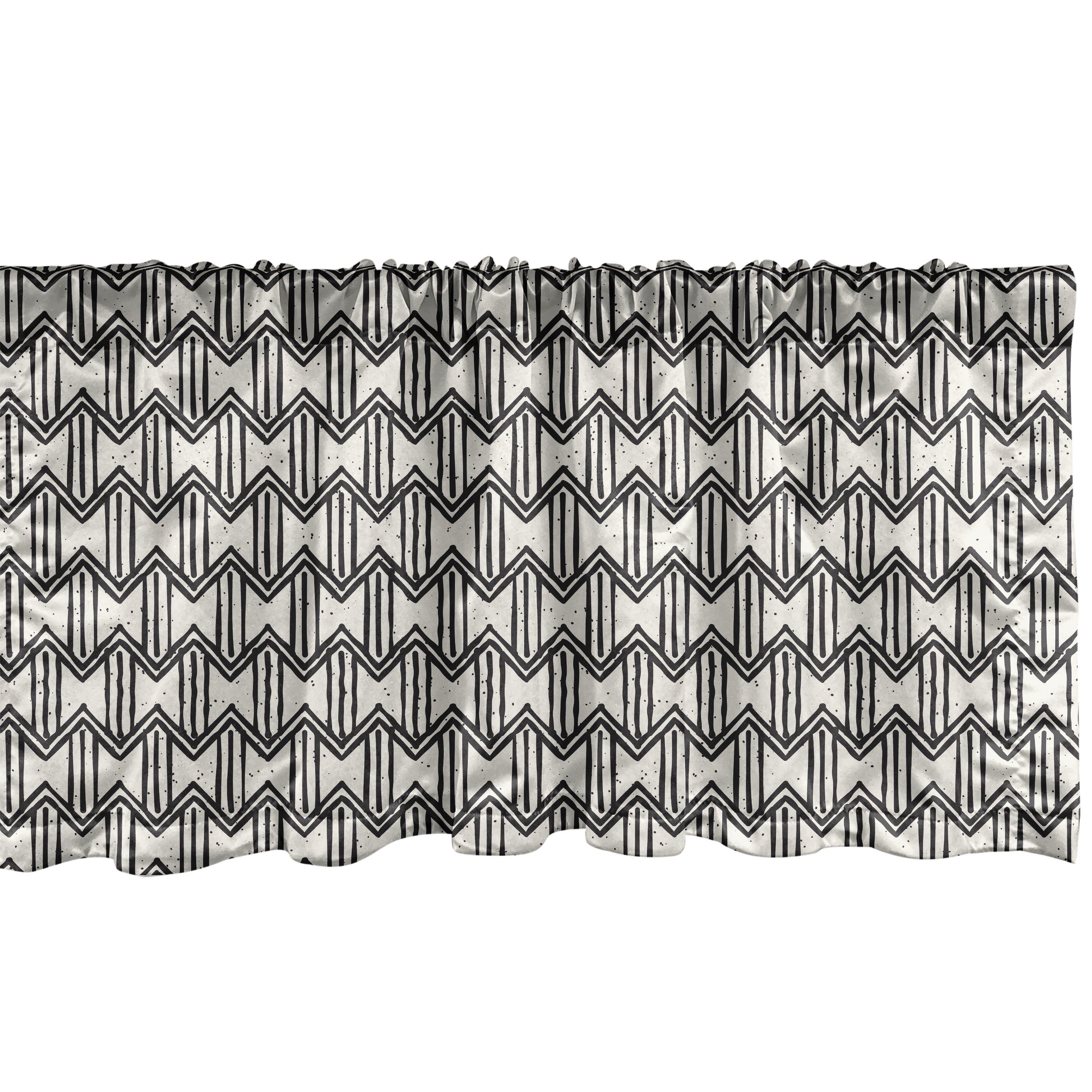 Scheibengardine Vorhang Volant für Küche Schlafzimmer Dekor mit Stangentasche, Abakuhaus, Microfaser, Abstrakt Grunge Zickzacklinien Motiv