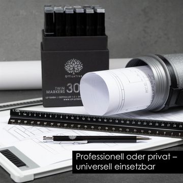 OfficeTree Lineal 30 cm Aluminium Dreikant-Lineal, Inkl. Druckbleistift Dreikantmaßstab aus Aluminium für Ingenieure Architekten und Studierende