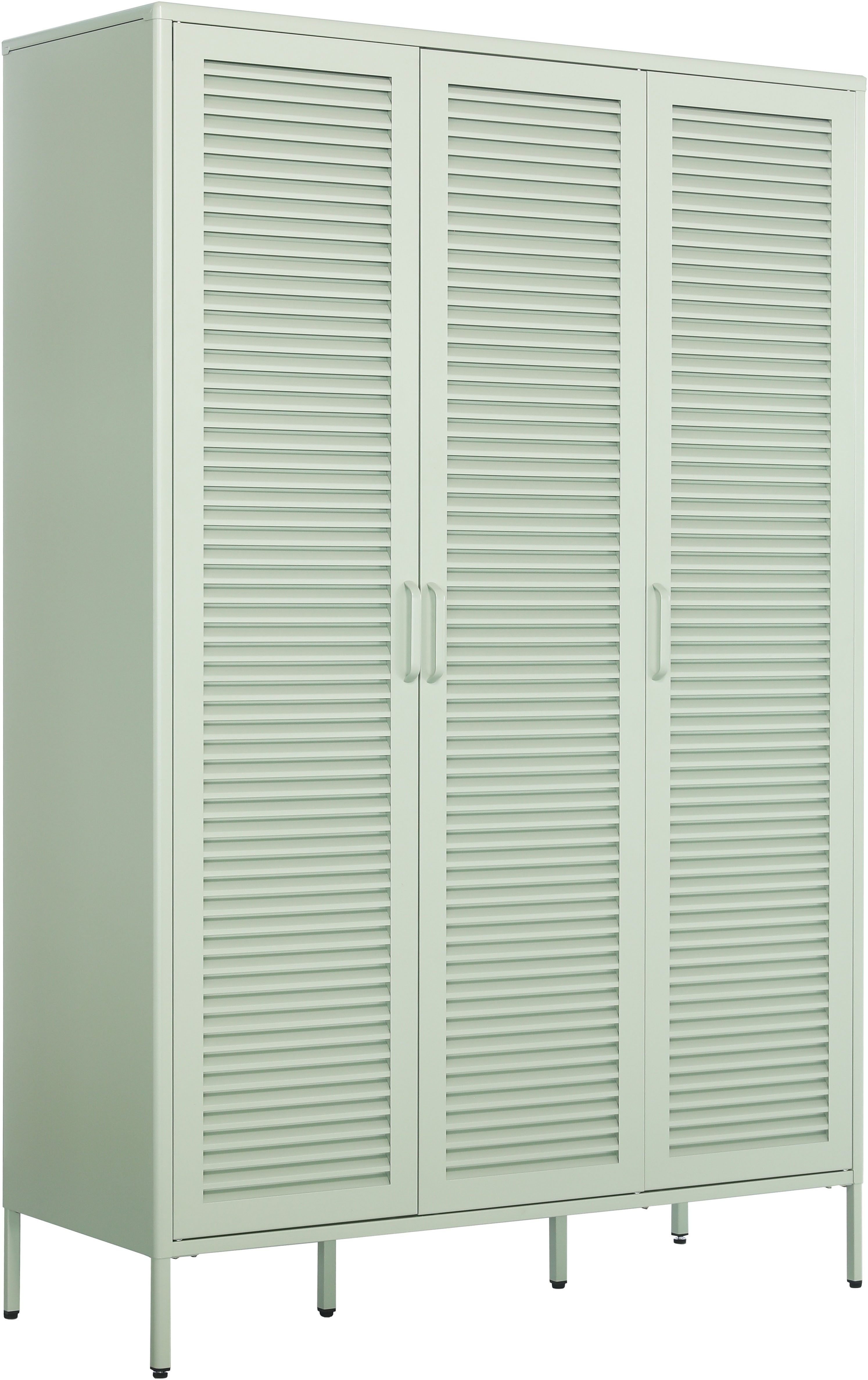OTTO home Kleiderschrank GERRON Kleiderschrank Metallschrank Spind (mit Lamellen für eine gute Belüftung vom Schrank) Schlafzimmerschrank mit 3 Türen, grün salbei, Breite 120cm