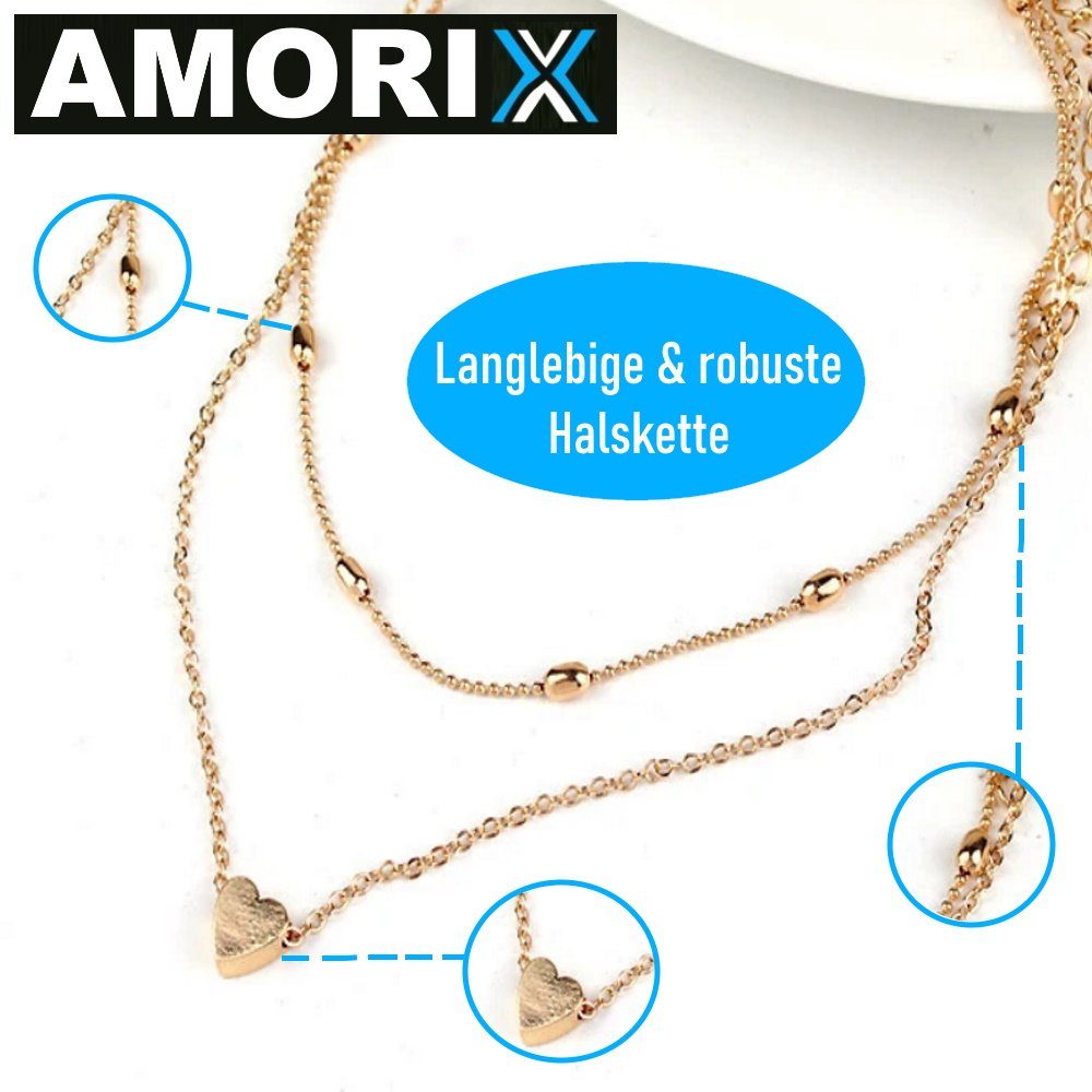 Statement Kette AMORIX mit Doppelkette Herz Kette gold 2er kurz Damen MAVURA Doppel Blogger Halskette Valentinstag Herzkette Set, Anhänger