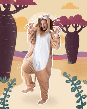 Corimori Partyanzug Flauschiges Löwen-Kostüm für Erwachsene mit Haarreif,  Karneval Kostüm, Löwen