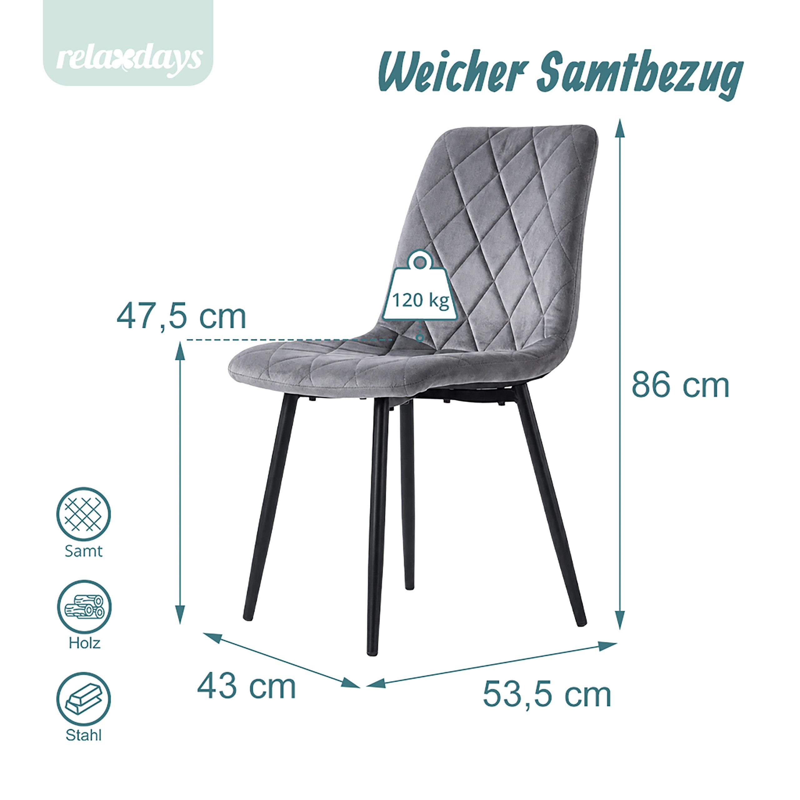 relaxdays Esszimmerstuhl Samt Esszimmerstuhl Set (4 St), grau, 4er Pack – Bild 4 von 5