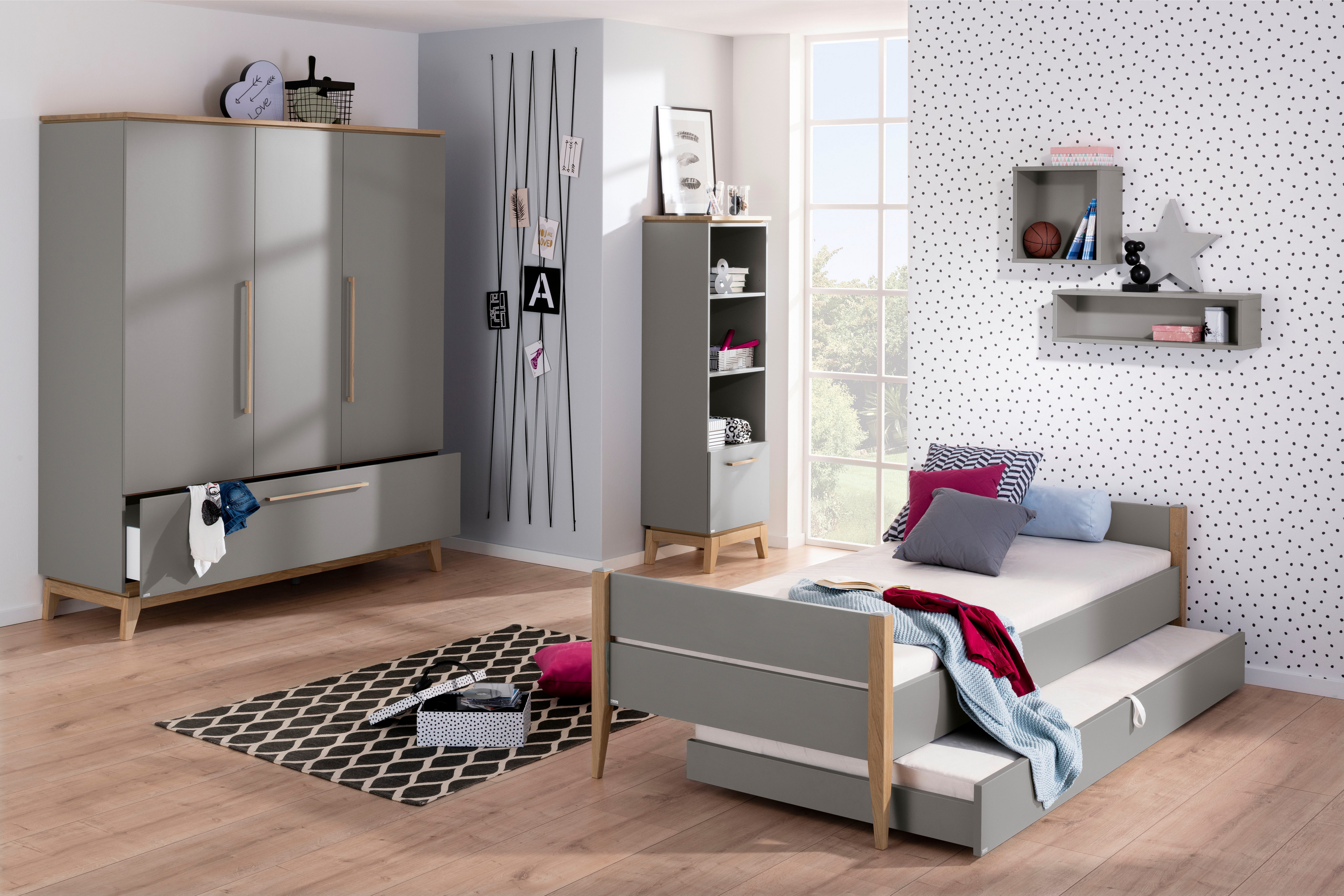 PAIDI Kleiderschrank STIENE in Beige oder Grau, 3 Türen und 1 Schublade mit Soft-Close (B/H/T ca. 170/200/57cm) inkl Kleiderstange + Einlegeböden, Kleiderschrank mit Eiche Massivholz