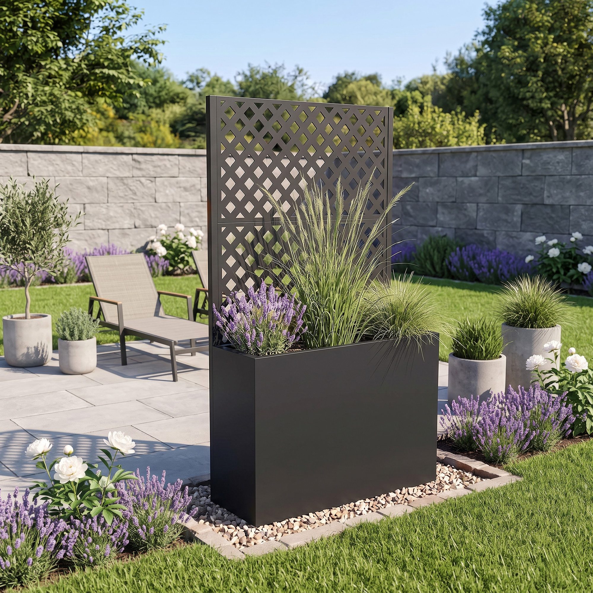 casa.pro Blumenkasten, mit Trennwand »Malja« Rankhilfe Stahl 146 x 83 x 31cm Schwarz