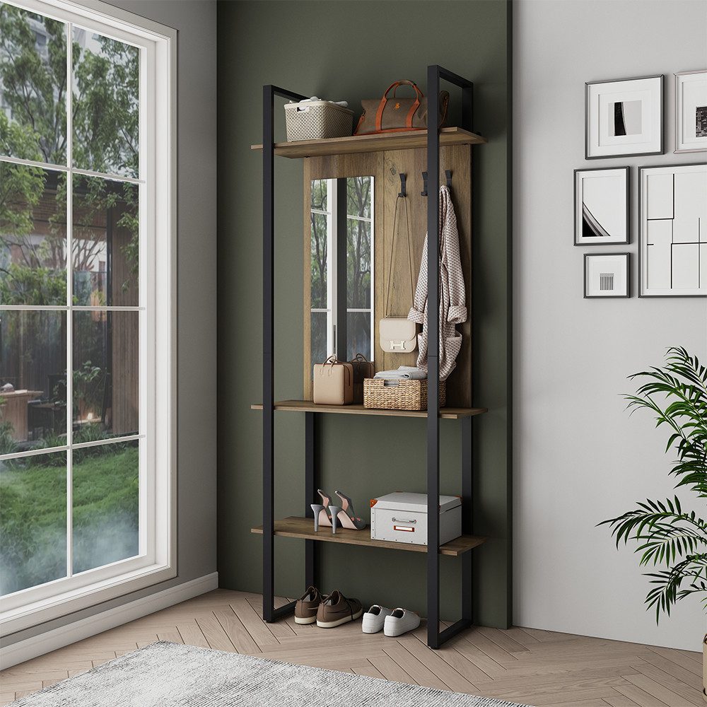 Vicco Garderoben-Set Livi, Anthrazit/Eiche rustikal, 90 x 215 cm mit Hacken und Spiegel, (1-St)