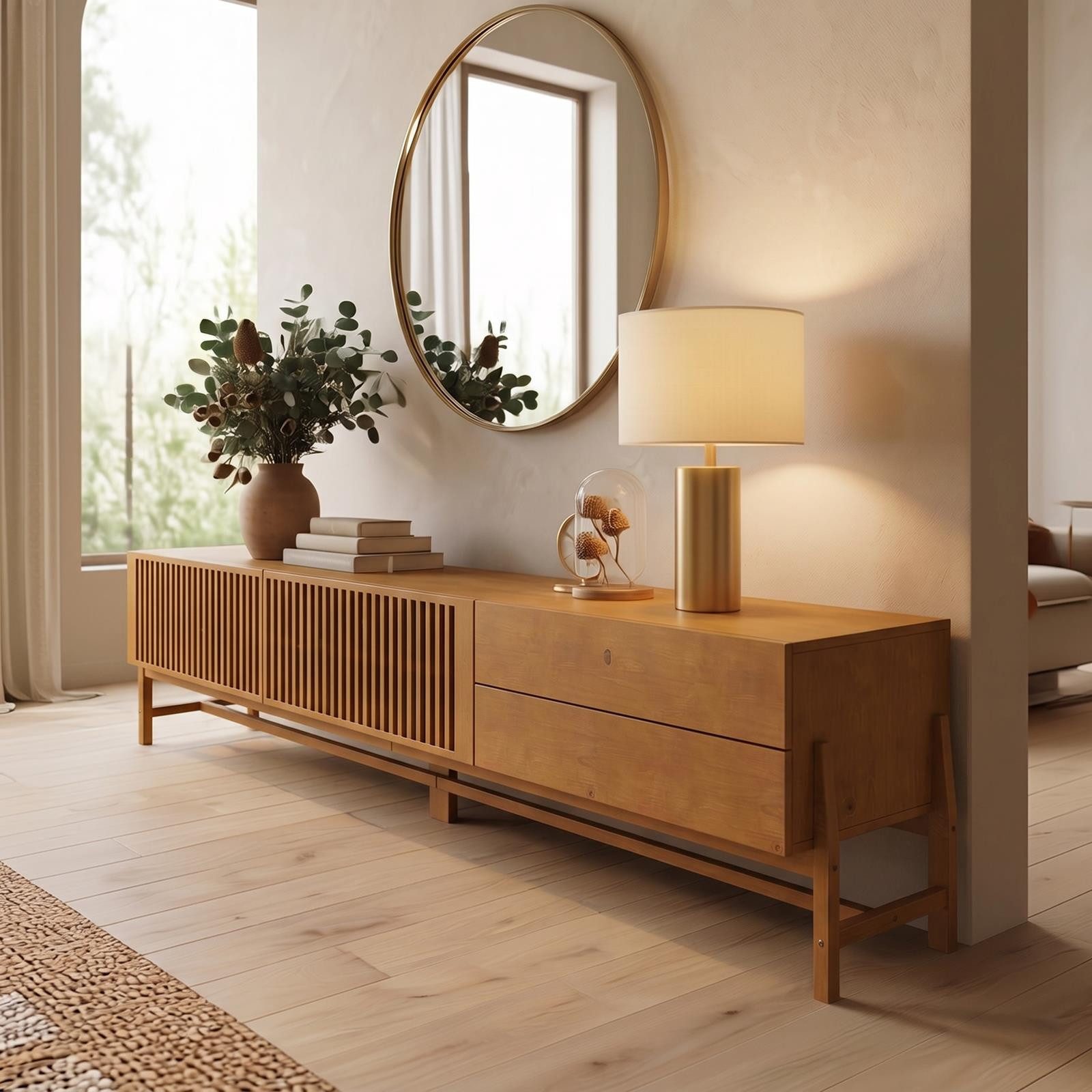 IDIMEX Lowboard ADAMO, Sideboard 220cm aus Massivholz mit Lamellentüren Eiche Finish