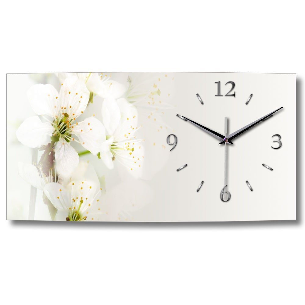 Kreative Feder Funkwanduhr "Weiße Blüte" Designer Wanduhr aus Alu, leise (ohne Ticken, Quarz oder Funkuhrwerk, verschiedene Größen)