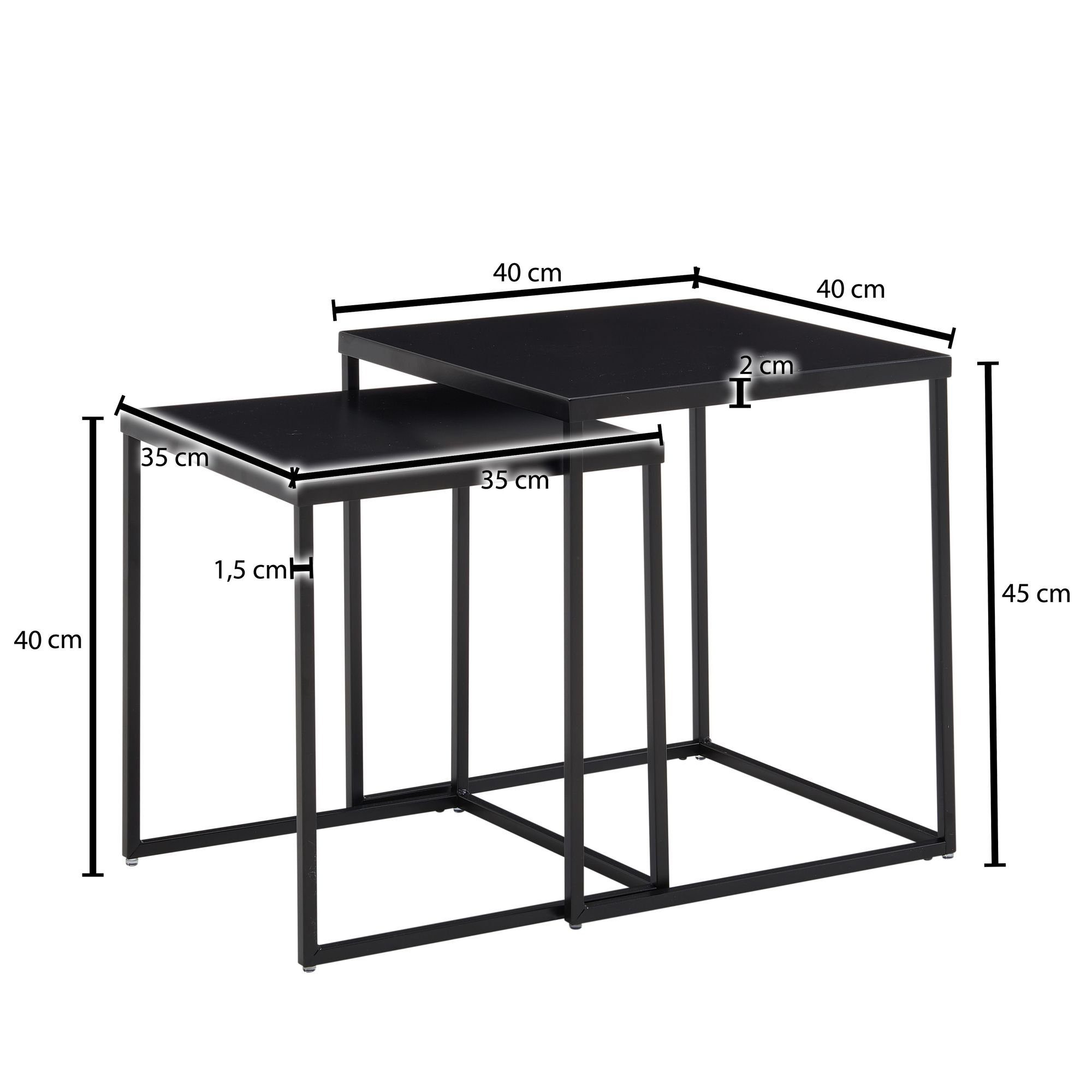 2er Metall Schwarz Wohnzimmertisch WL6.602 Wohnling Satztisch Set Kaffeetisch (Beistelltisch Metall-Gestell mit Industrial),