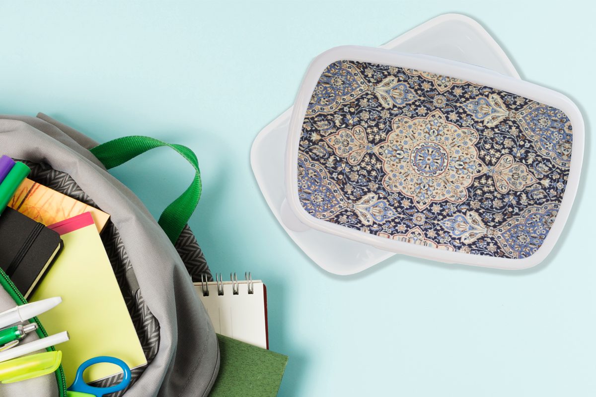 - Brotdose, Teppich und für Mandala Mädchen weiß und Lunchbox MuchoWow Blau, für - Kinder Jungs Teppich (2-tlg), Persischer Erwachsene, Brotbox Kunststoff, -