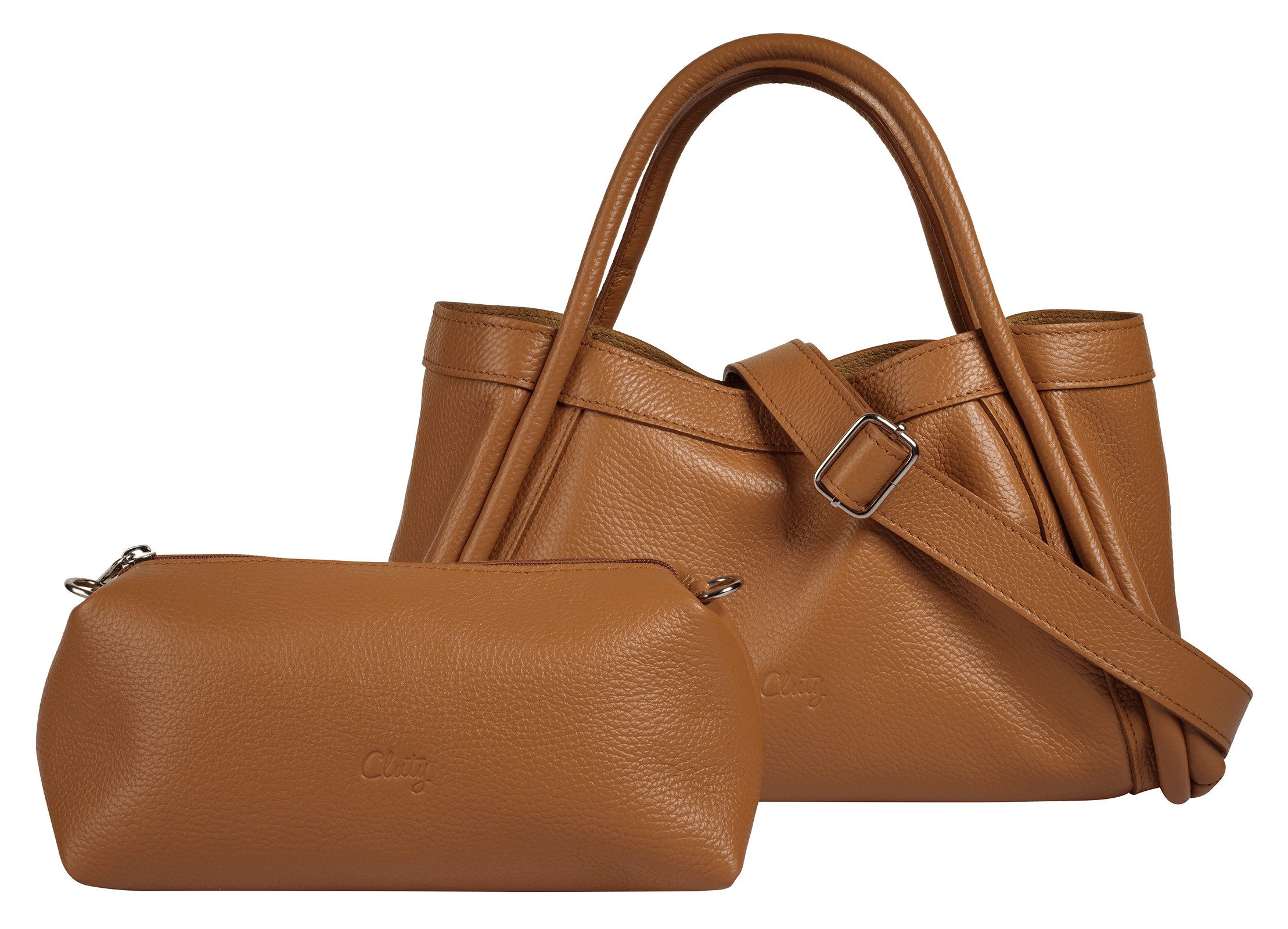 Cluty Henkeltasche 2 in 1, echt Leder, Made in Italy