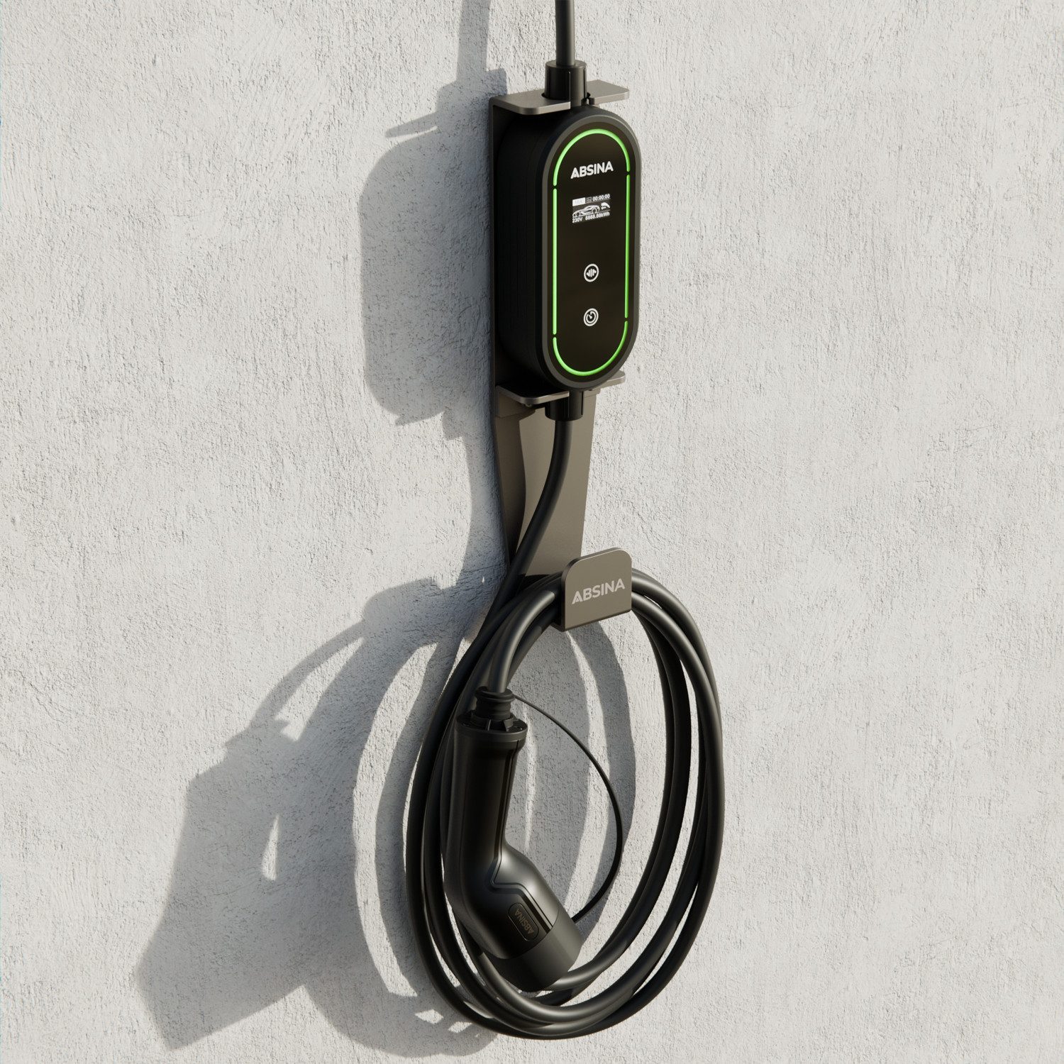 ABSINA Aluminium Typ 2 Wandhalterung für ABSINA Schuko+ CEE Ladekabel Elektroauto-Ladegerät (1-tlg)