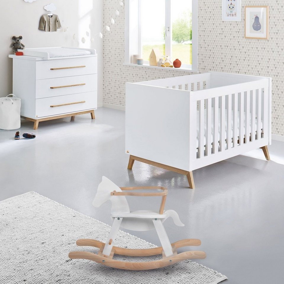 Lomadox Babyzimmer-Komplettset RIJEKA-134, (4-tlg), weiß edelmatt inkl.  Matratze