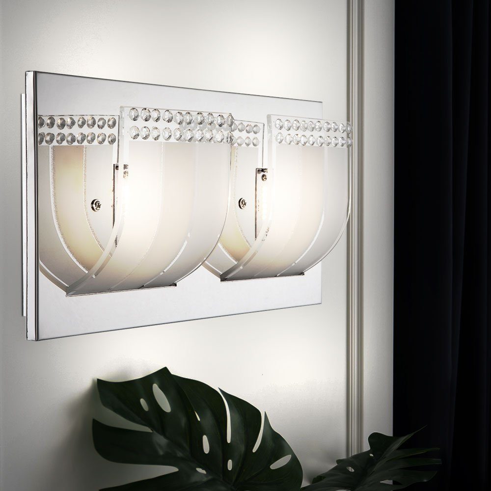 Globo LED Wandleuchte, Leuchtmittel inklusive, Warmweiß, LED Wandleuchte Wohnzimmerlampe Kristalle 2 Flammig Glas chrom | Wandleuchten