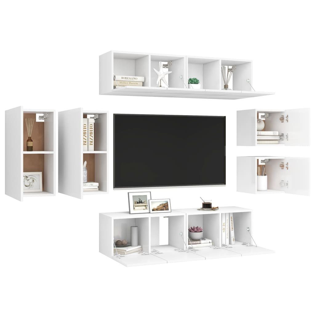 8-tlg. furnicato Holzwerkstoff TV-Schrank TV-Schrank-Set Weiß