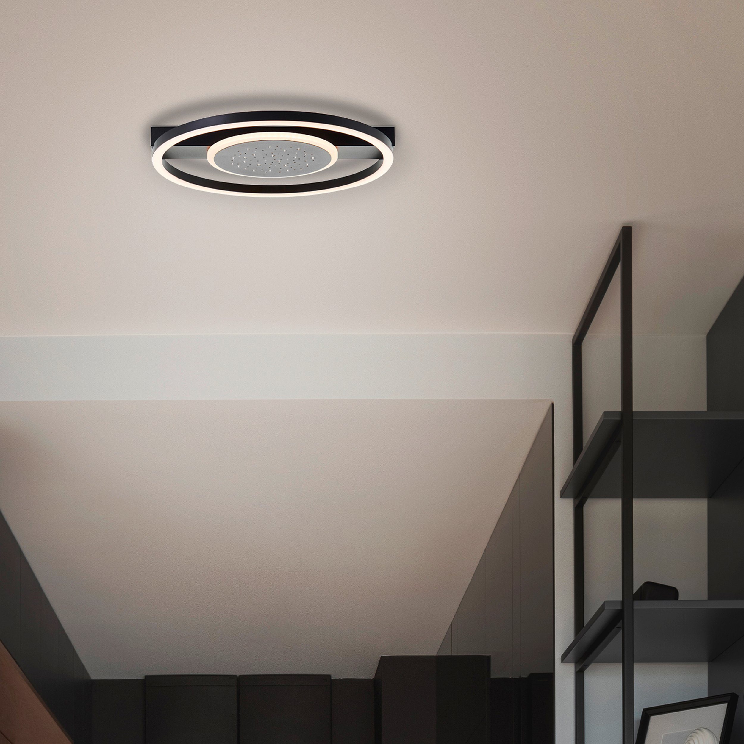 BreLight LED Deckenleuchte Reno, LED fest integriert, Warmweiß, 37 x 37 cm,  2400 lm, 3000 K, Sternenglanz, schwarz