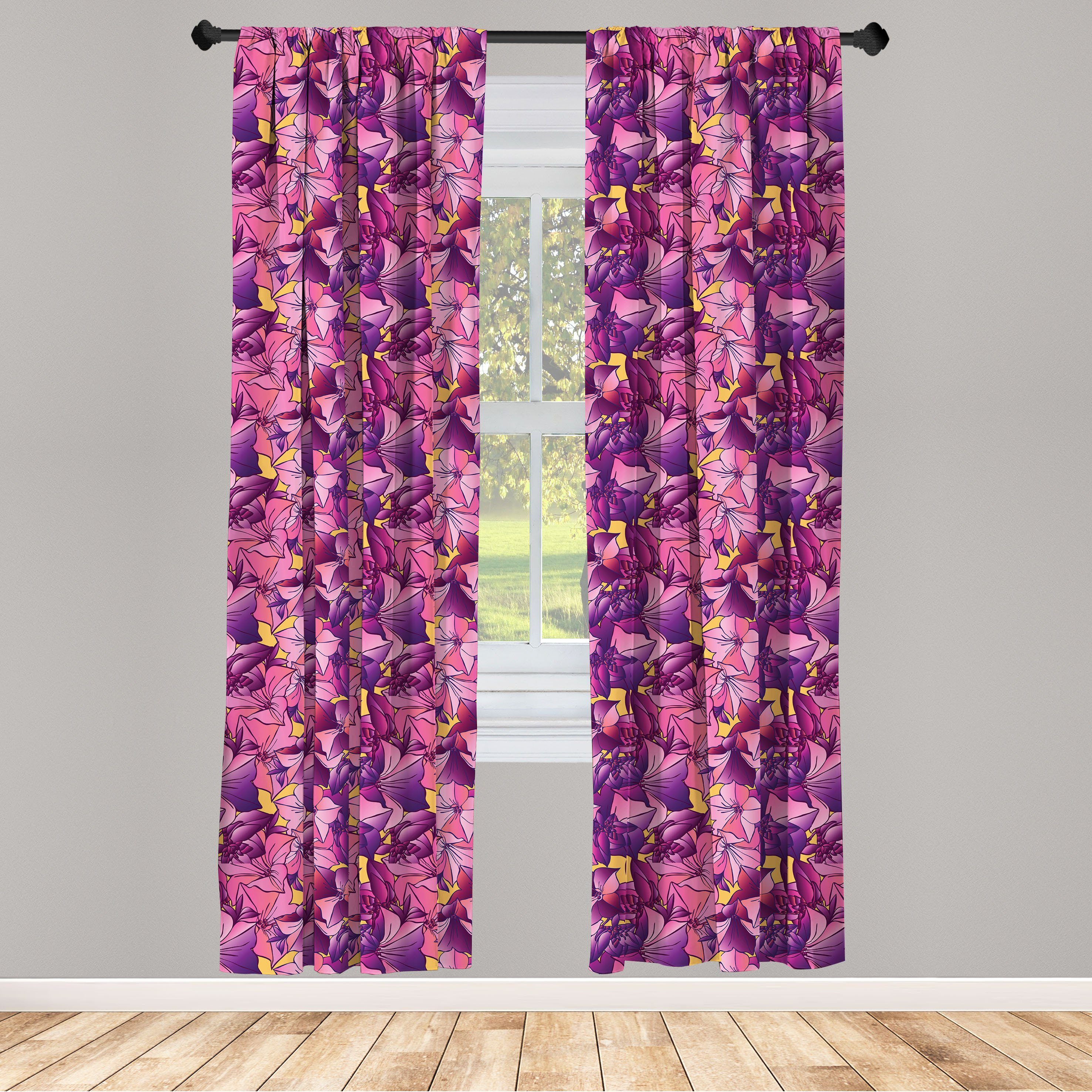 Gardine Vorhang für Wohnzimmer Schlafzimmer Dekor, Abakuhaus, Microfaser, Blumen Tropische Blumen-Grafik