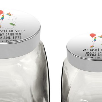Mr. & Mrs. Panda Vorratsglas XL 2000ml Einhorn Luftballon - Weiß - Geschenk, Keksbehälter, Süßigke, Premium Glas, (1-tlg), Mit Motiv