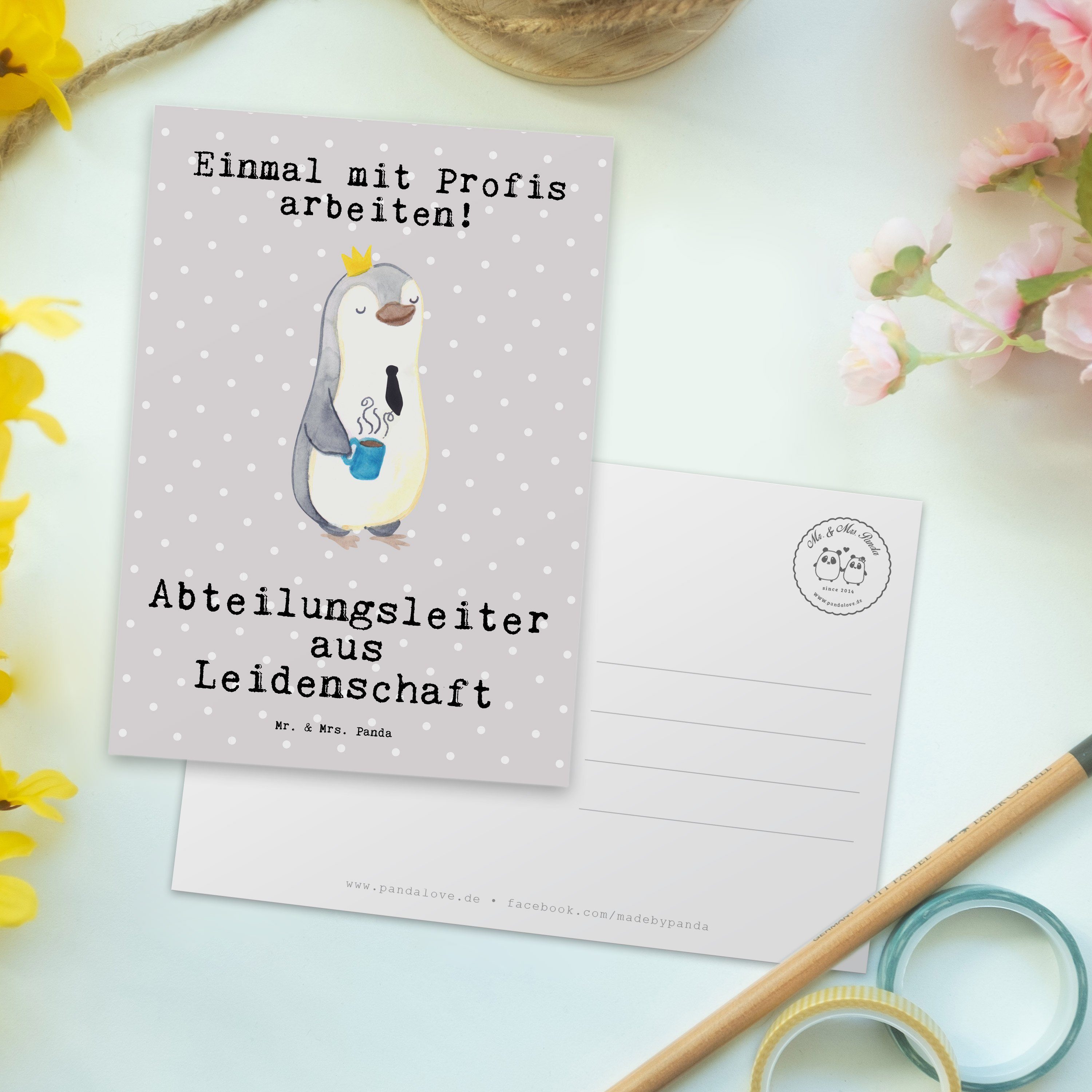Postkarte Leidenschaft aus Grußkart Mrs. - Geschenk, Mr. & Grau Abteilungsleiter - Pastell Panda