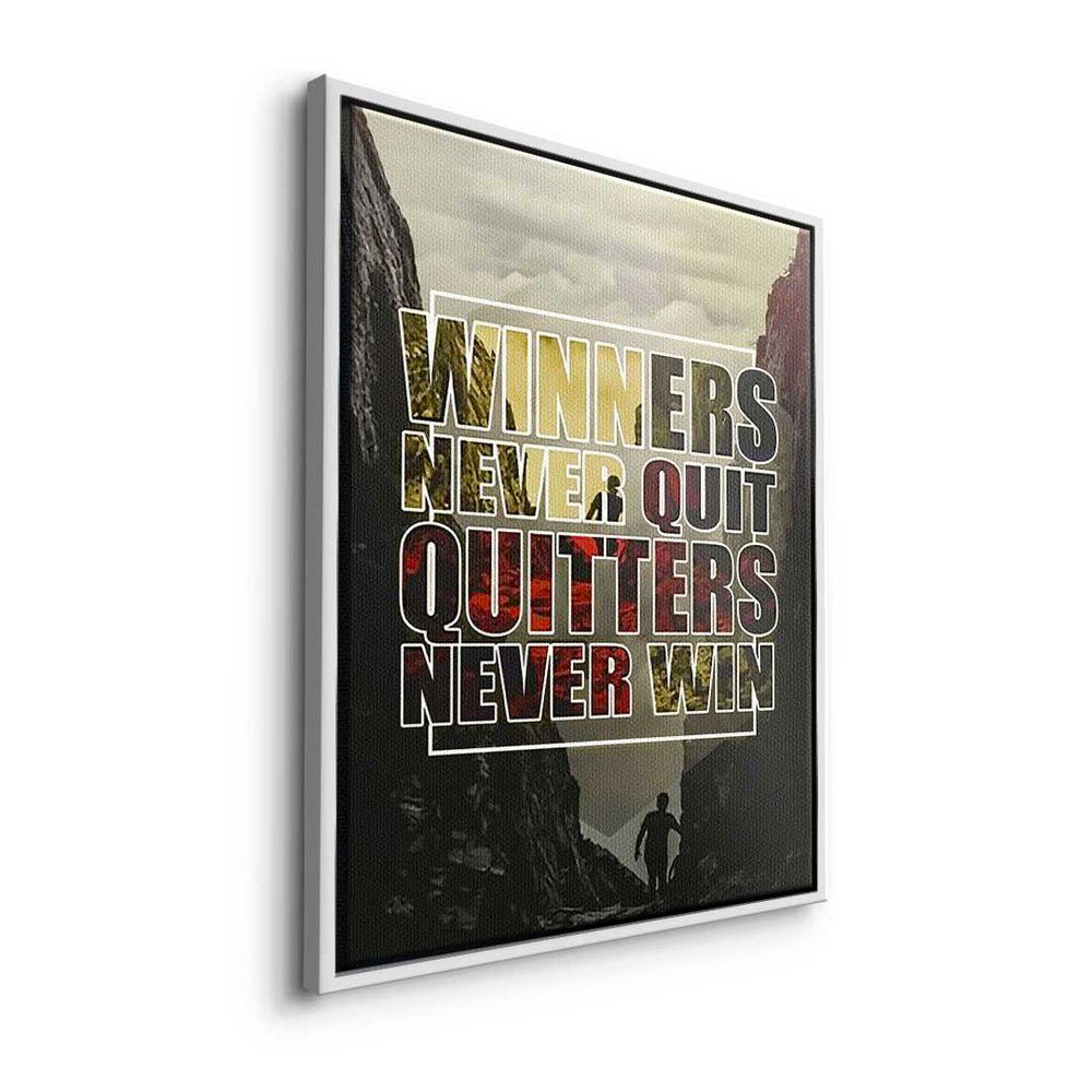 schwarzer Winner Leinwandbild - - Mindset Never Rahmen Premium Quit Leinwandbild, Motivation DOTCOMCANVAS® -