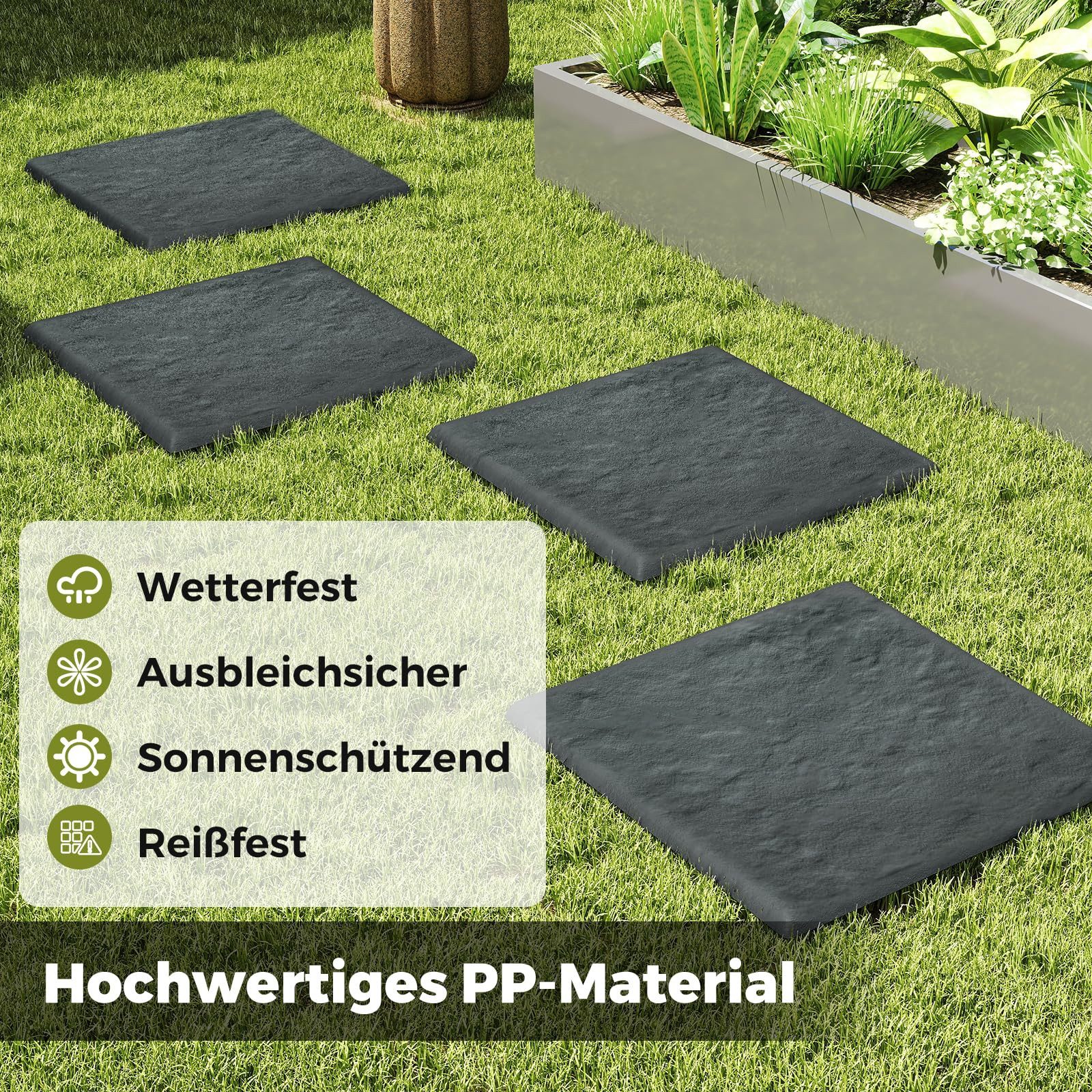 COSTWAY Antirutschmatte, 8-St., 39,5x39,5cm Trittsteine mit Bodenpfählen