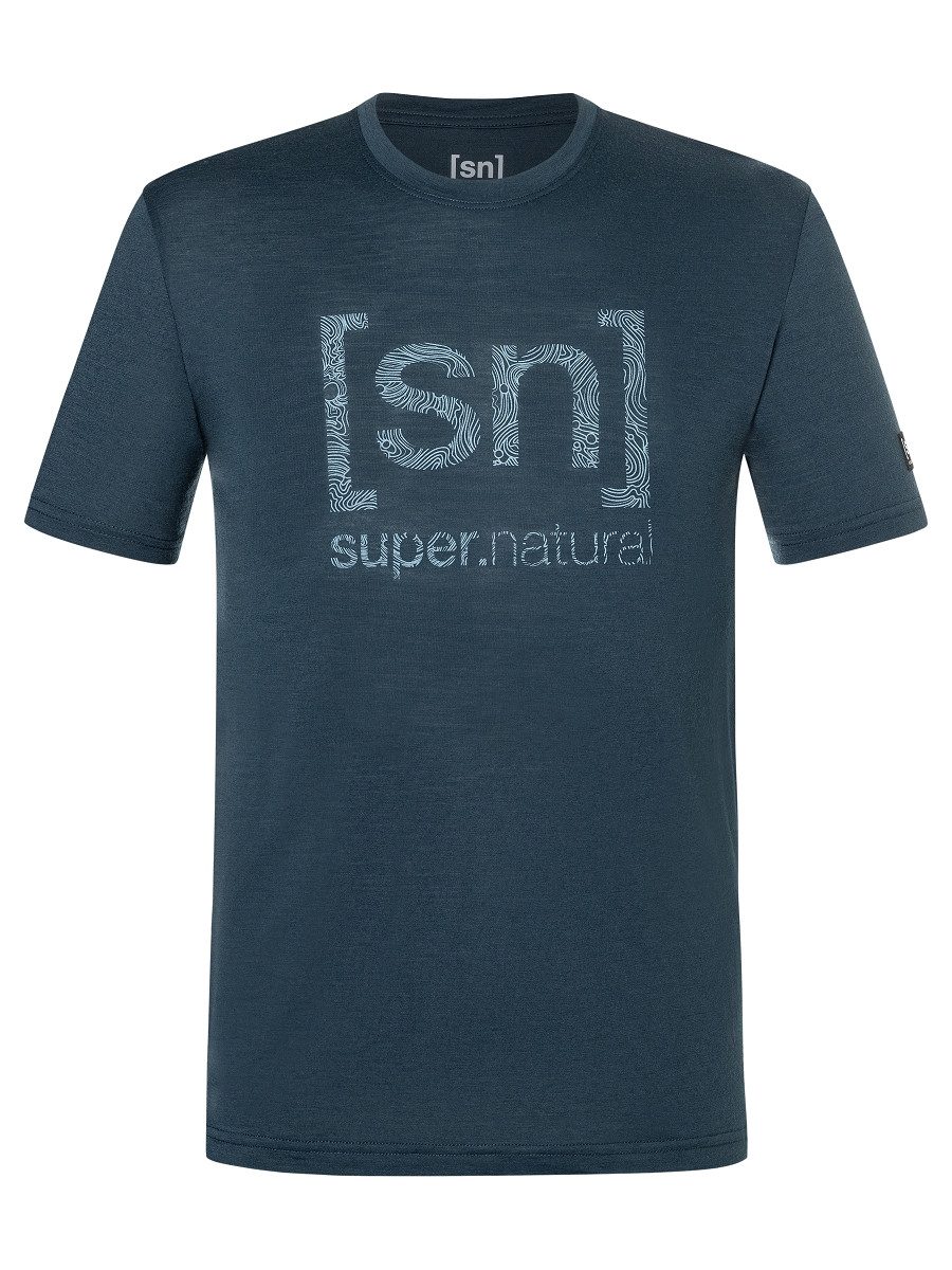 SUPER.NATURAL Print-Shirt für Herren, Merino LOGO LINES TEE Bike Lifestyle, atmungsaktiv