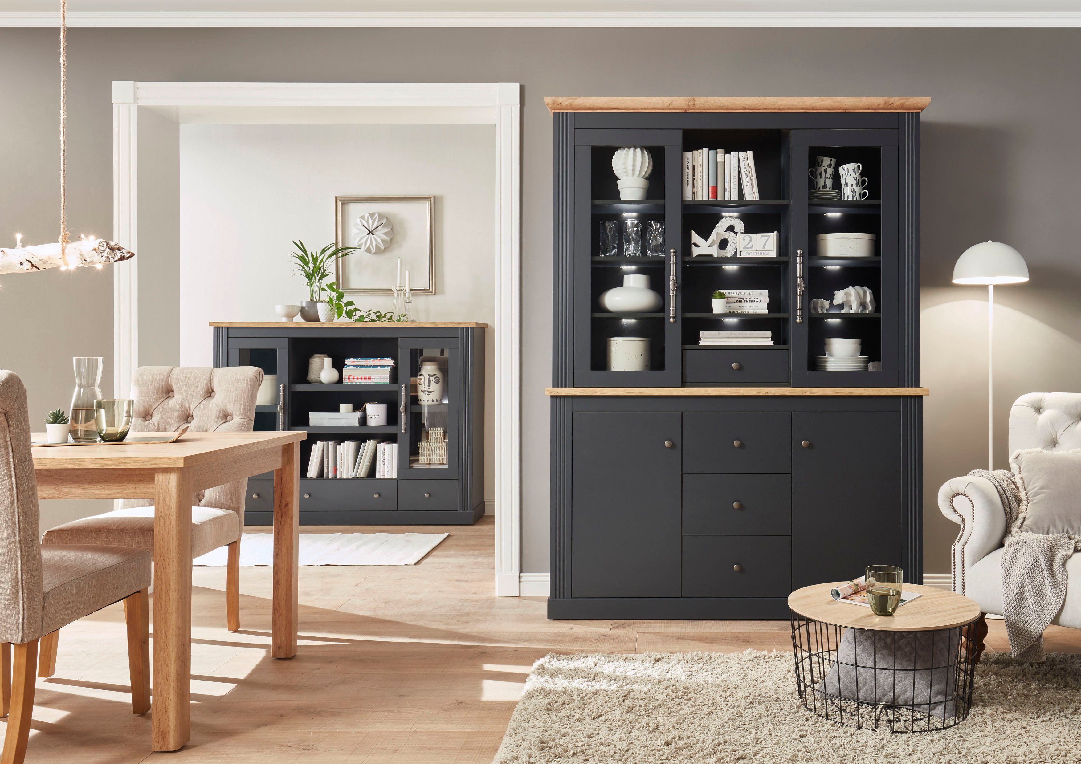 dunkel, dunkel Buffet Dekor Wotan Home affaire Applikation Grau | Grau Landhaus-Look Eiche WESTMINSTER im angesagten