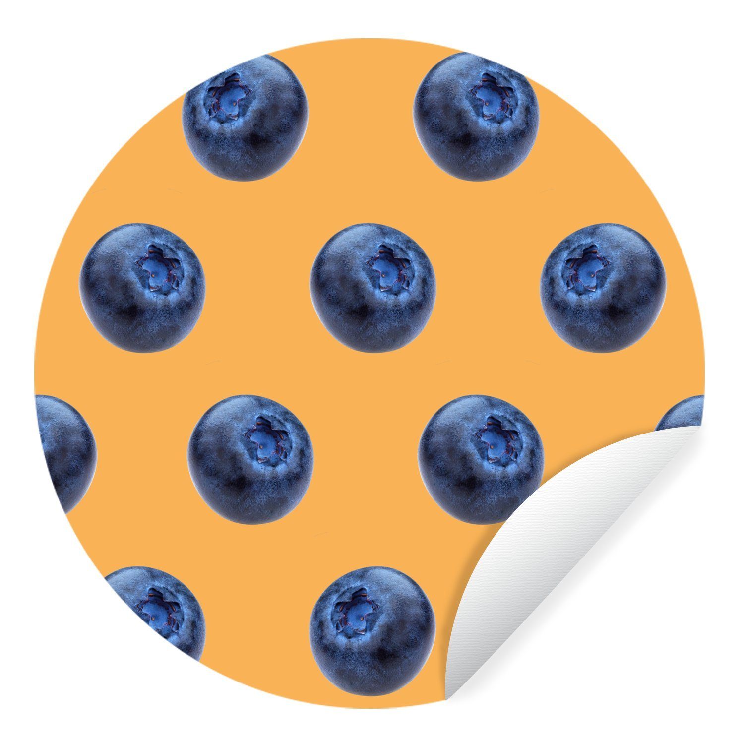 MuchoWow Wandsticker Blaue Beere - Orange - Muster (1 St), Tapetenkreis für Kinderzimmer, Tapetenaufkleber, Rund, Wohnzimmer