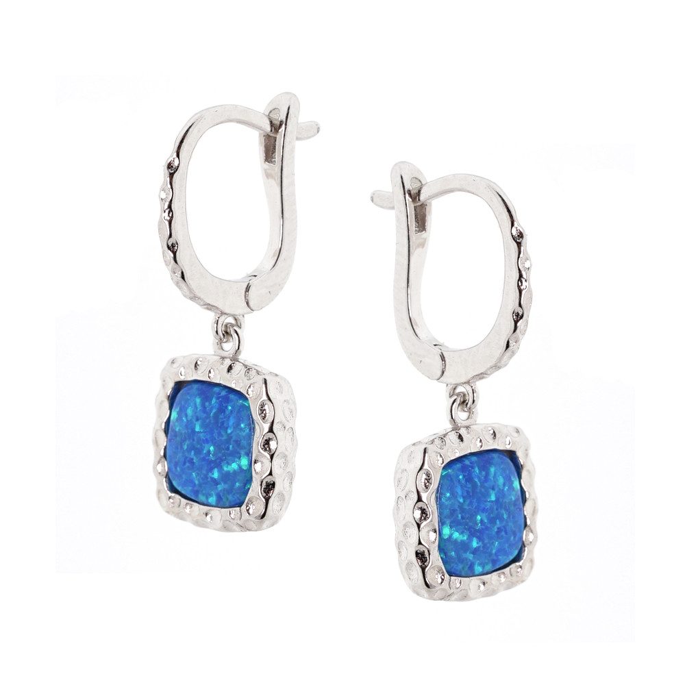 Golders Paar Ohrhänger Ohrringe aus 925 Silber mit weißem (oder blauem Opal, 2-tlg), 925 Sterlingsilber Silberschmuck für Damen