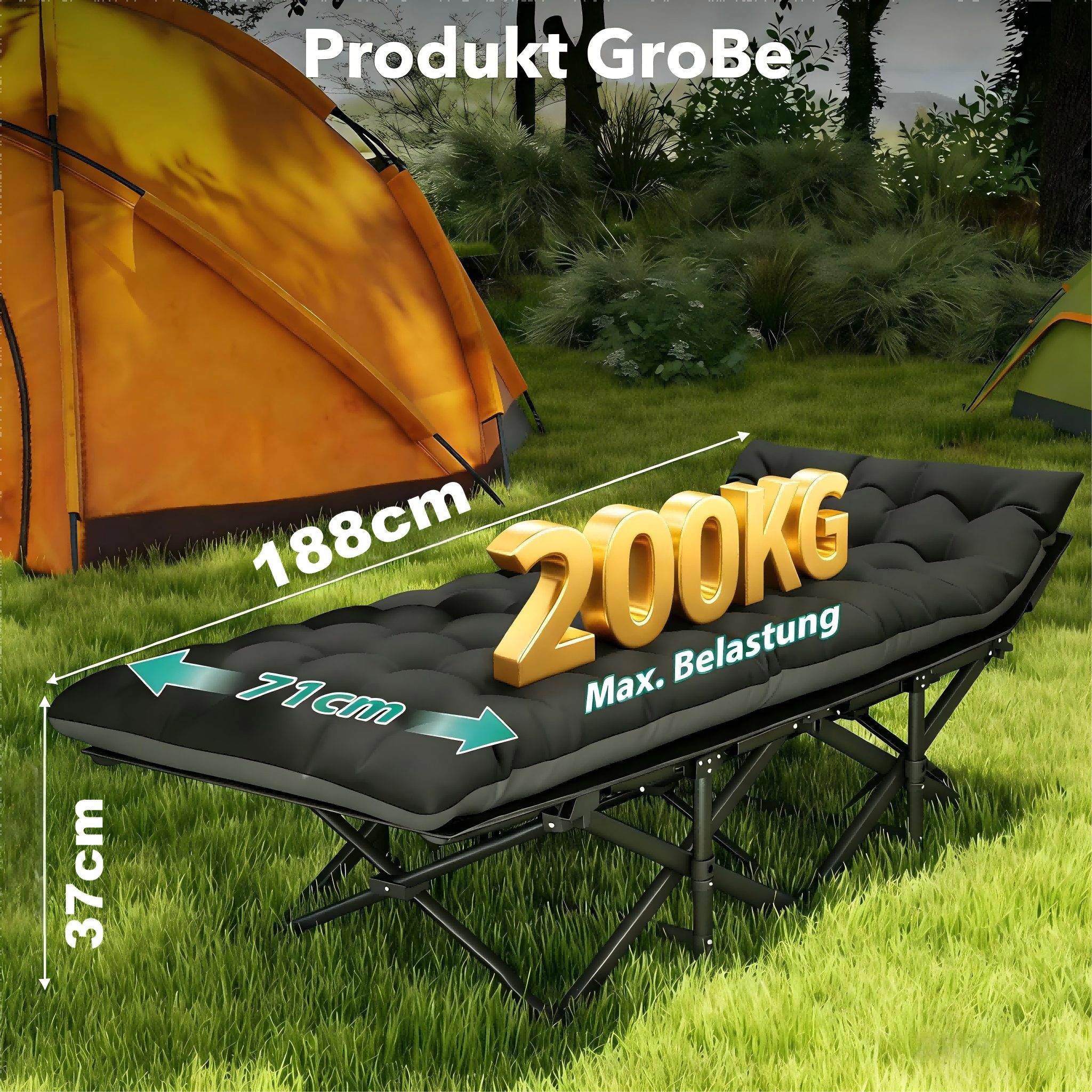 Toomoke Klappbett Klappbett mit Matratze 188×71 cm – Komfortables Gästebett bis 200 kg (faltbares Feldbett für Erwachsene) Campingbett mit Tragetasche für Zuhau – Bild 3 von 5