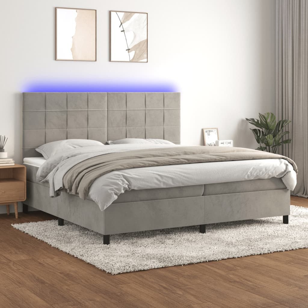 vidaXL Boxspringbett Boxspringbett mit Matratze LED Hellgrau 200x200 cm Sam günstig online kaufen
