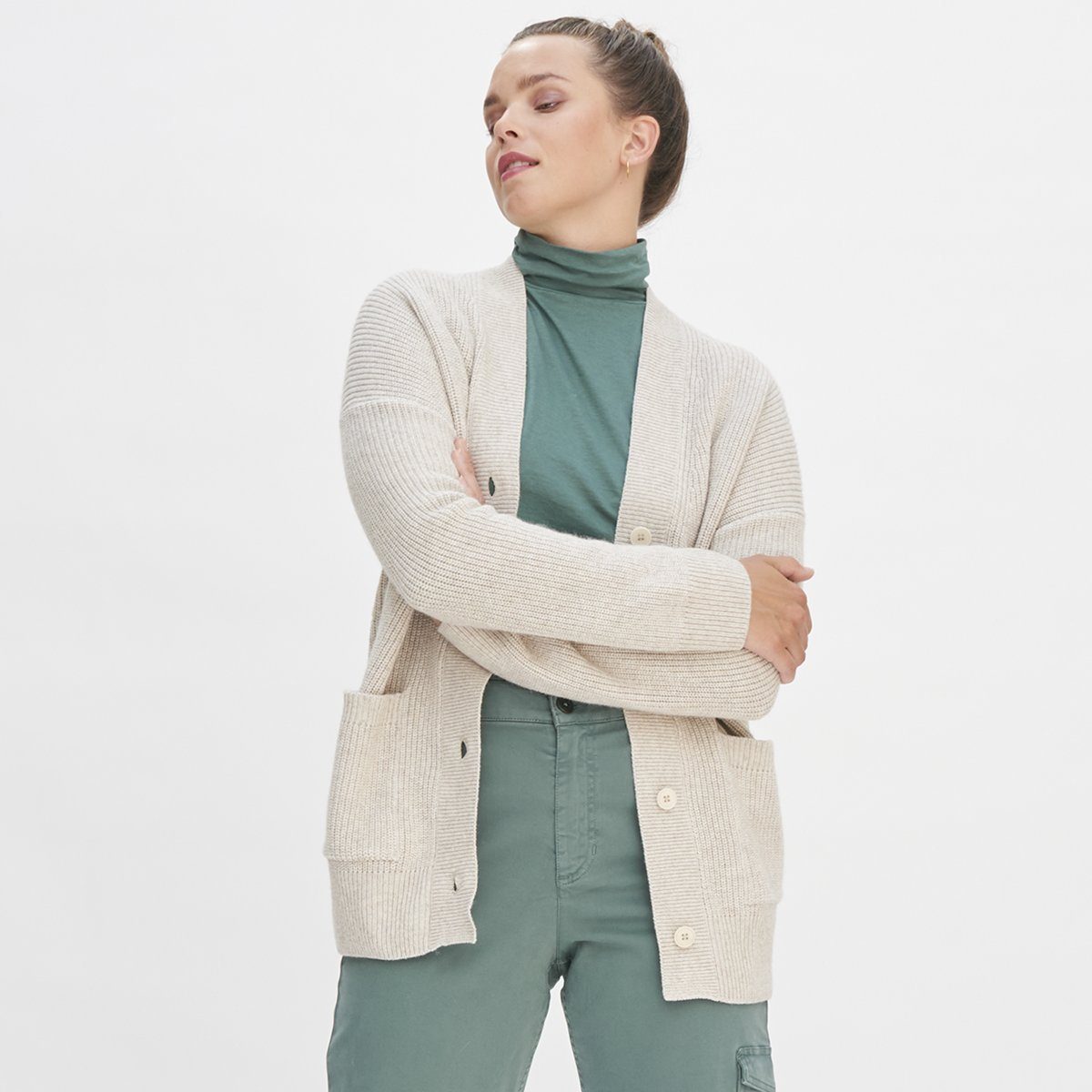 LIVING CRAFTS Strickjacke NICOLE Länger geschnitten im modernen  Oversized-Look