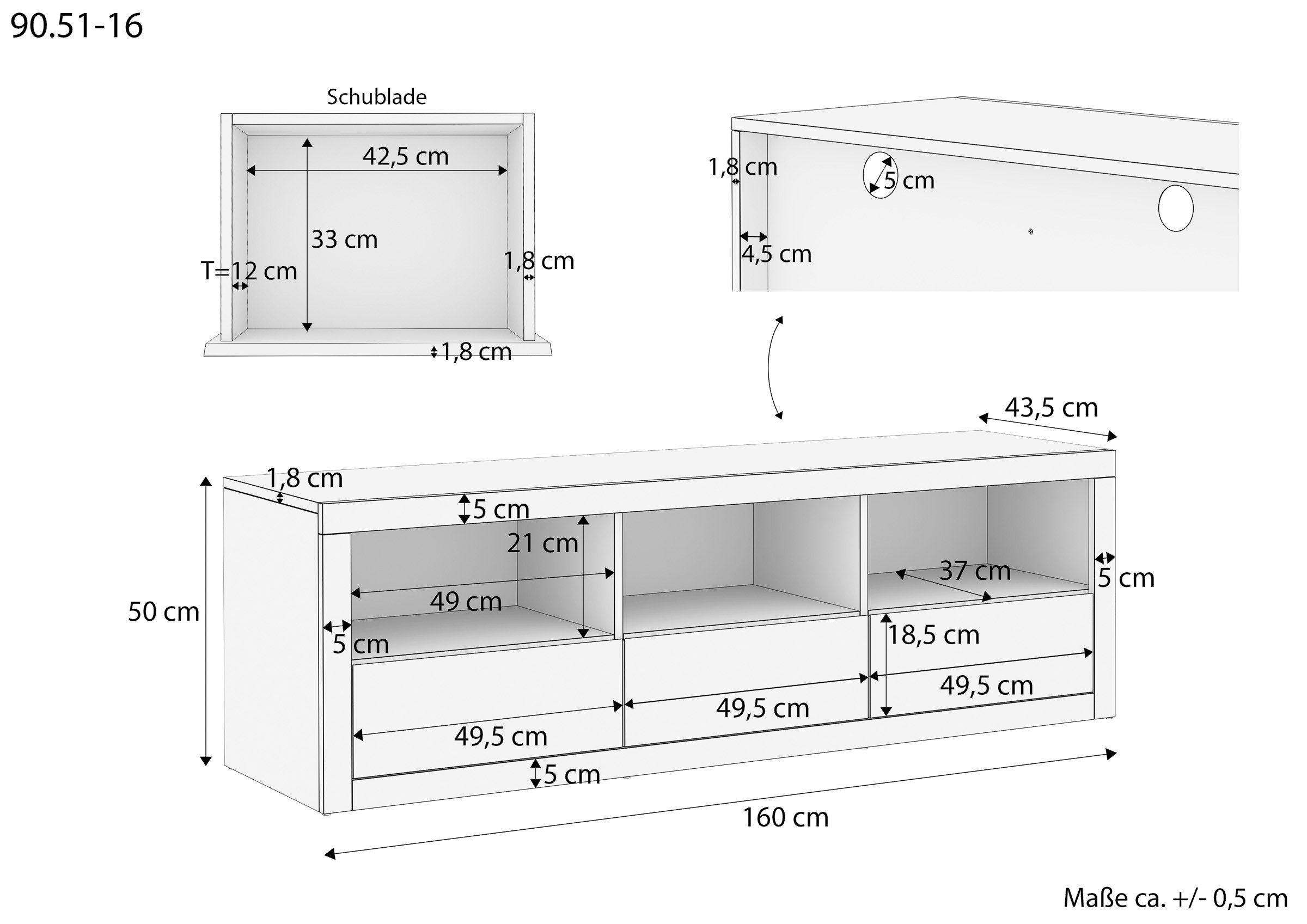 ERST-HOLZ Lowboard Lowboard TV-Schrank TV-Konsole Medienschrank Buche, 90.51-16 Fernsehboard TV-Element Lowboard160x44x50Buche natur