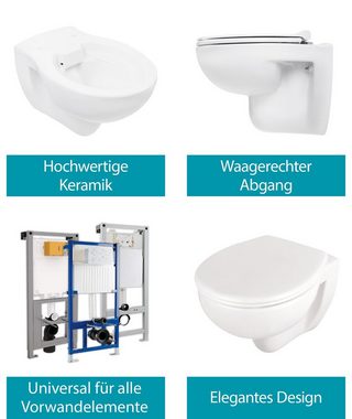 Calmwaters Tiefspül-WC, Wandhängend, Abgang Waagerecht, Wand WC, spülrandlos, Weiß, Set WC Sitz und Schallschutz, 99000258