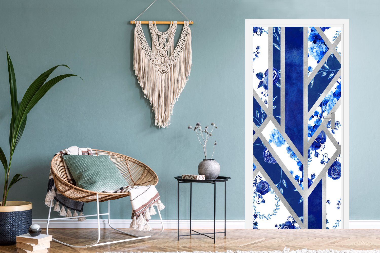 Blau Luxus, Design Delfter MuchoWow Fototapete für Tür, 75x205 St), - Matt, Türaufkleber, - cm bedruckt, Türtapete (1