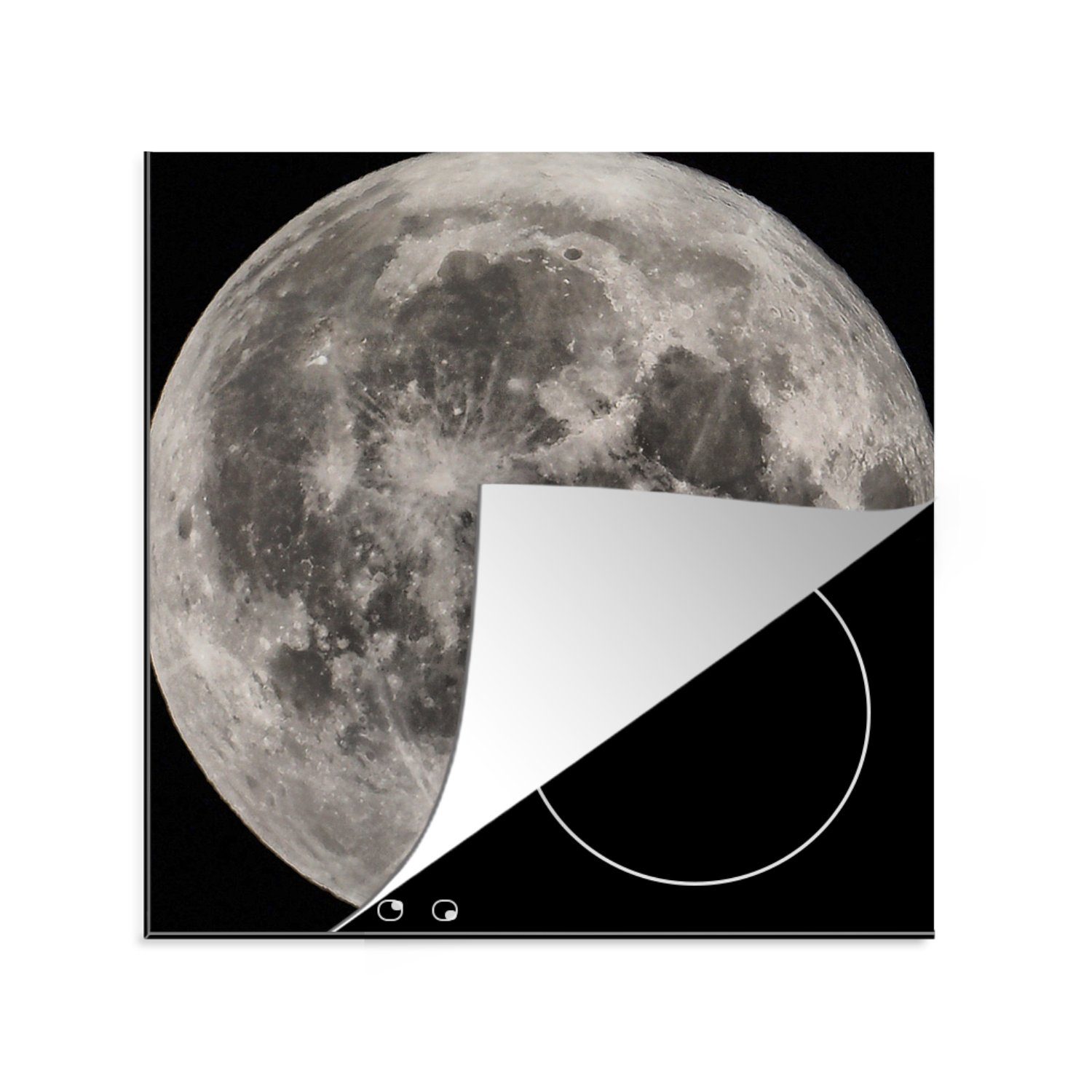 MuchoWow Herdblende-/Abdeckplatte Mond - Weltraum - Schwarz - Weiß, Vinyl, (1 tlg), 78x78 cm, Ceranfeldabdeckung, Arbeitsplatte für küche | Herdabdeckplatten