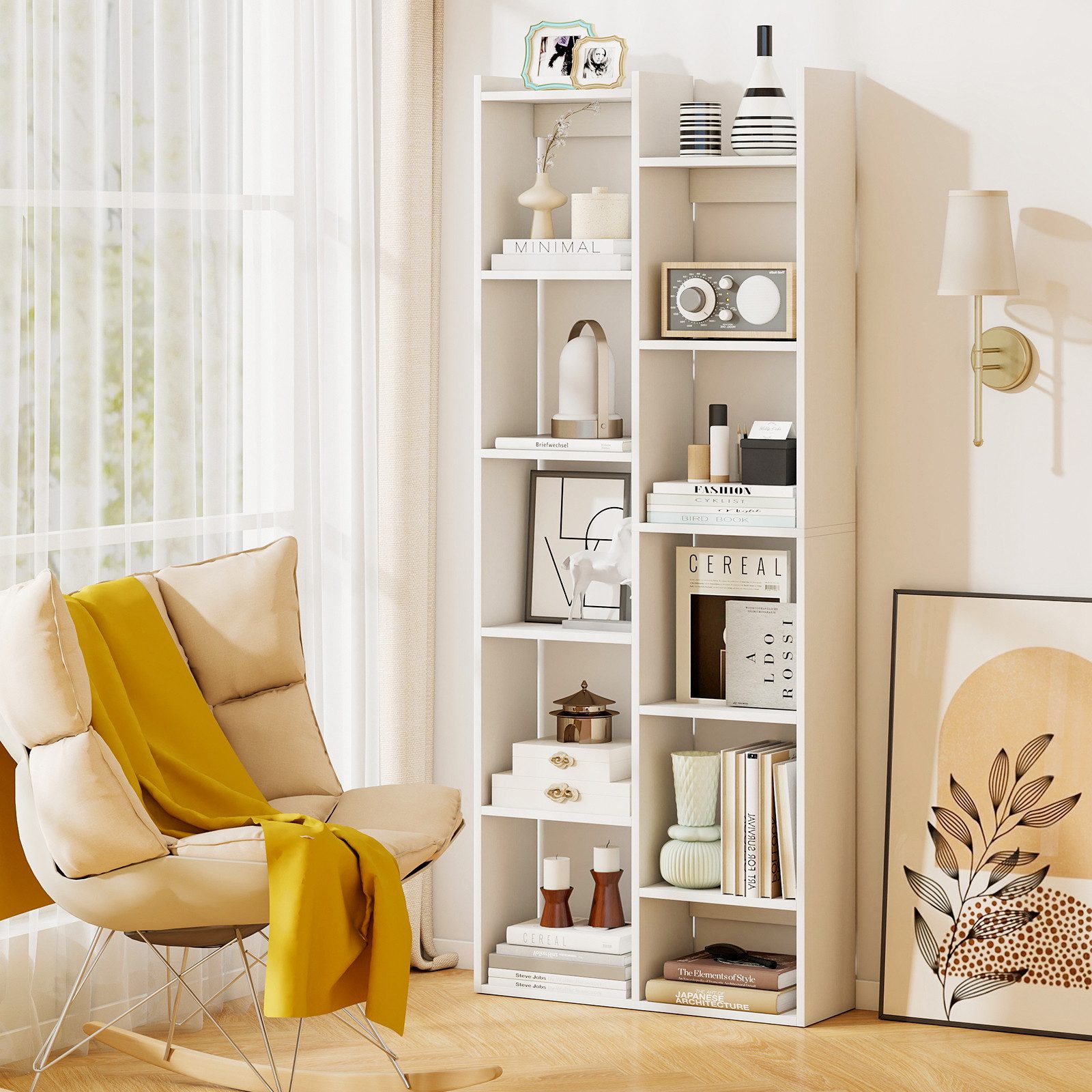 COSTWAY Bücherregal, Holz, Baumförmiges Standregal, Raumteiler 65 x 20 x 16 günstig online kaufen