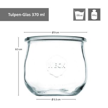 MamboCat Einmachglas 48er Set Weck Gläser 370ml Tulpenglas Glasdeckel Einkochringe Klammer, Glas