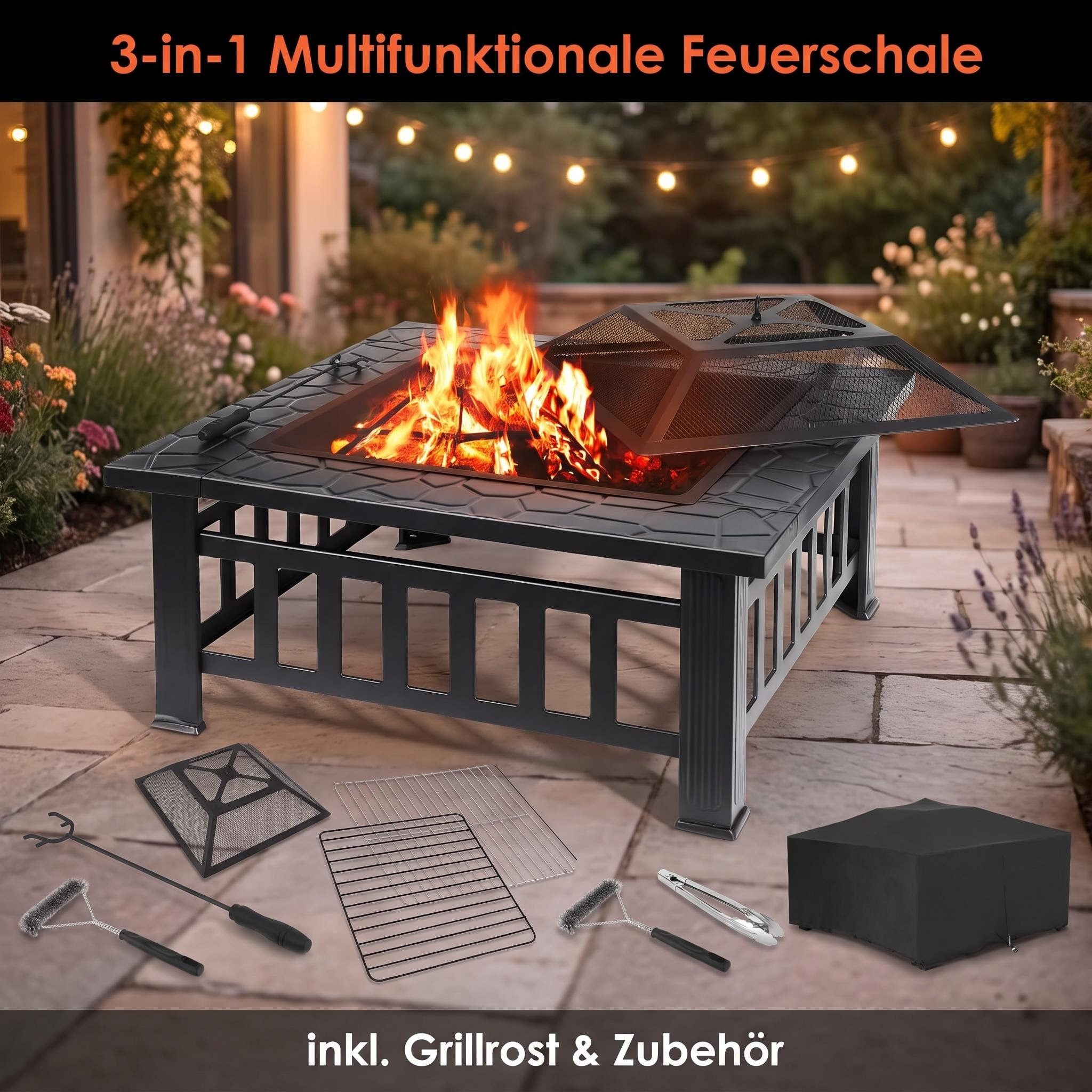 TLGREEN Feuerschale mit Grillrost und herausnehmbare Ascheschale, (raucharme Outdoor Feuerstelle aus hitzebeständigem Stahl, tragbarer Feuerkorb für Garten Terr – Bild 2 von 5