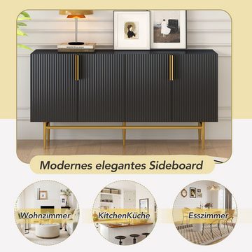 MODFU Sideboard mit 4 Türen, goldfarbener Metallgriff, Buffetschrank für Esszimmer (Wohnzimmer, Schlafzimmer, Flur)