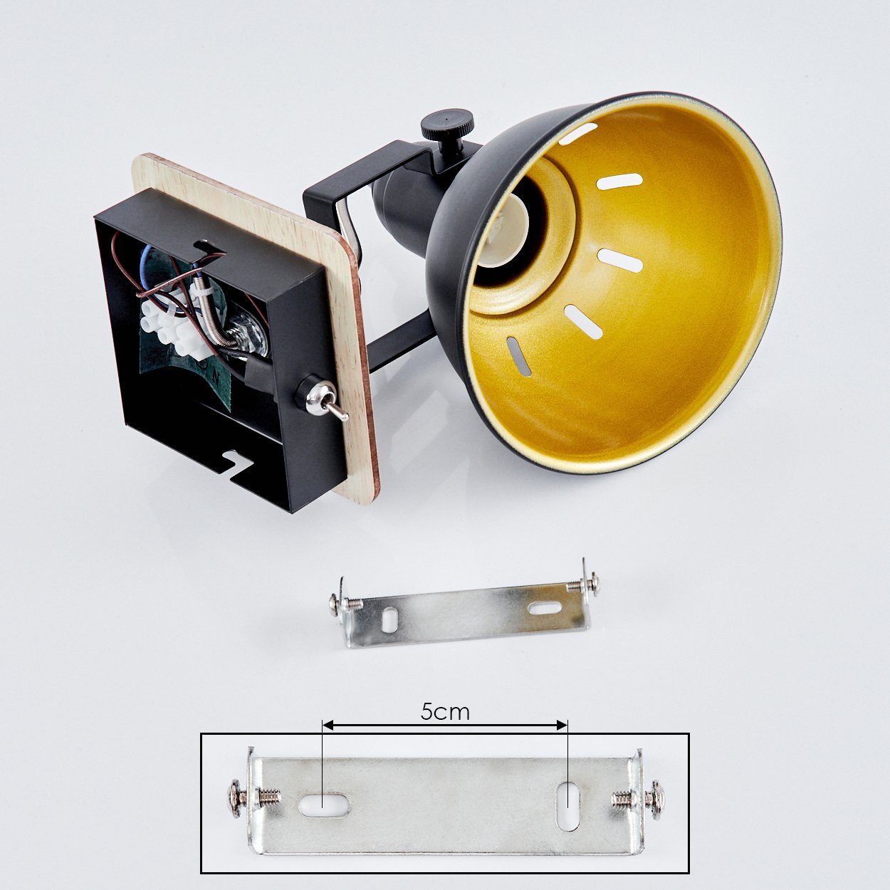 hofstein Wandleuchte »Arazane« Wandlampe aus Metall/Holz in Schwarz/Chrom/Gold/Hellbraun, ohne Leuchtmittel, verstellbar, Lichteffekt u. An-/Ausschalter, E14