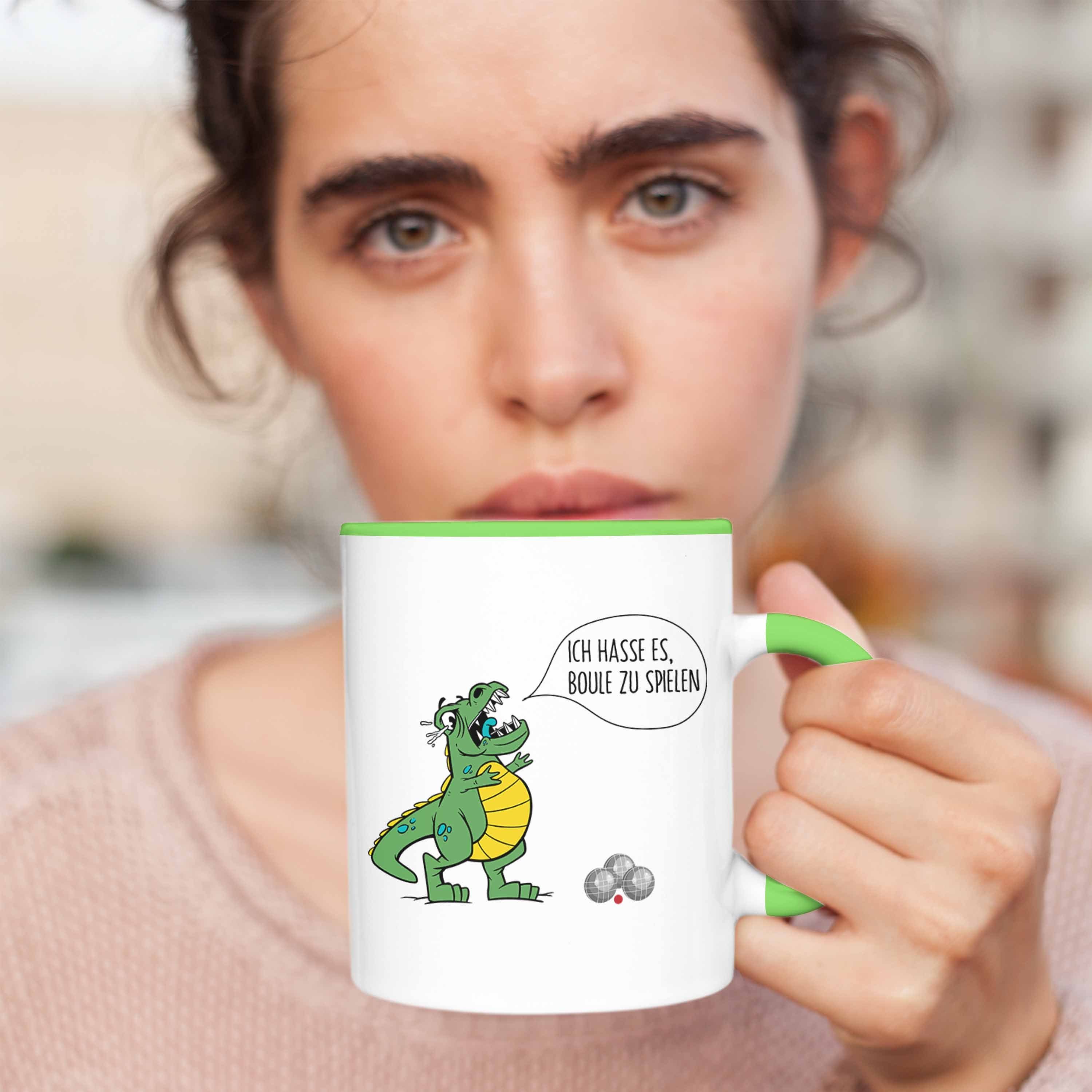 Trendation Tasse Boule Spruch Boule-Spieler Tasse Grün Geschenk Ich Geschenkidee T-Rex Dino