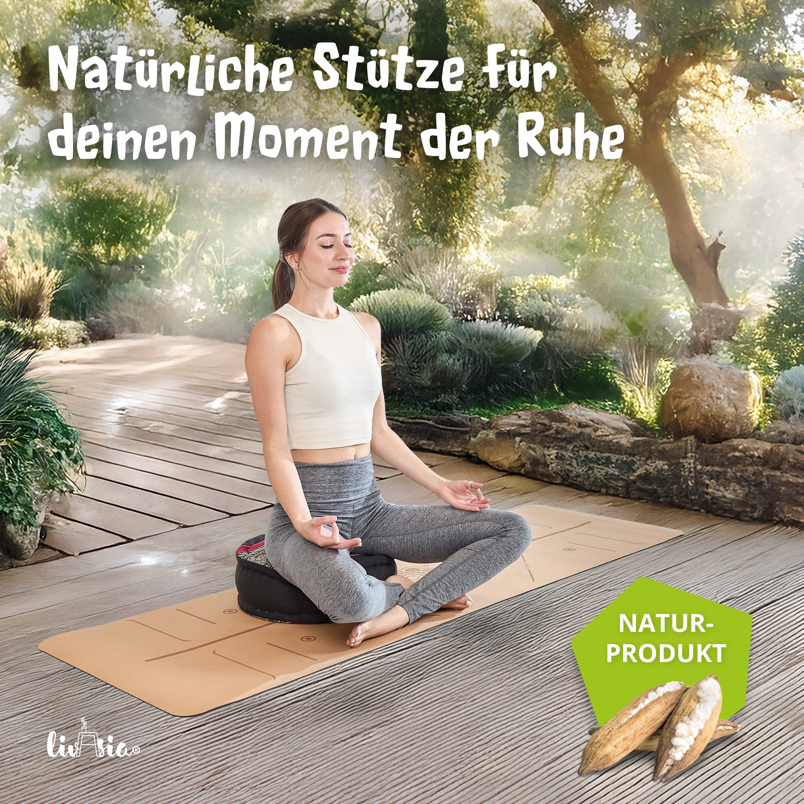 livasia Sitzkissen Zafukissen groß (Classic) vegan und handgefertigt, 38x14cm, Kapok
