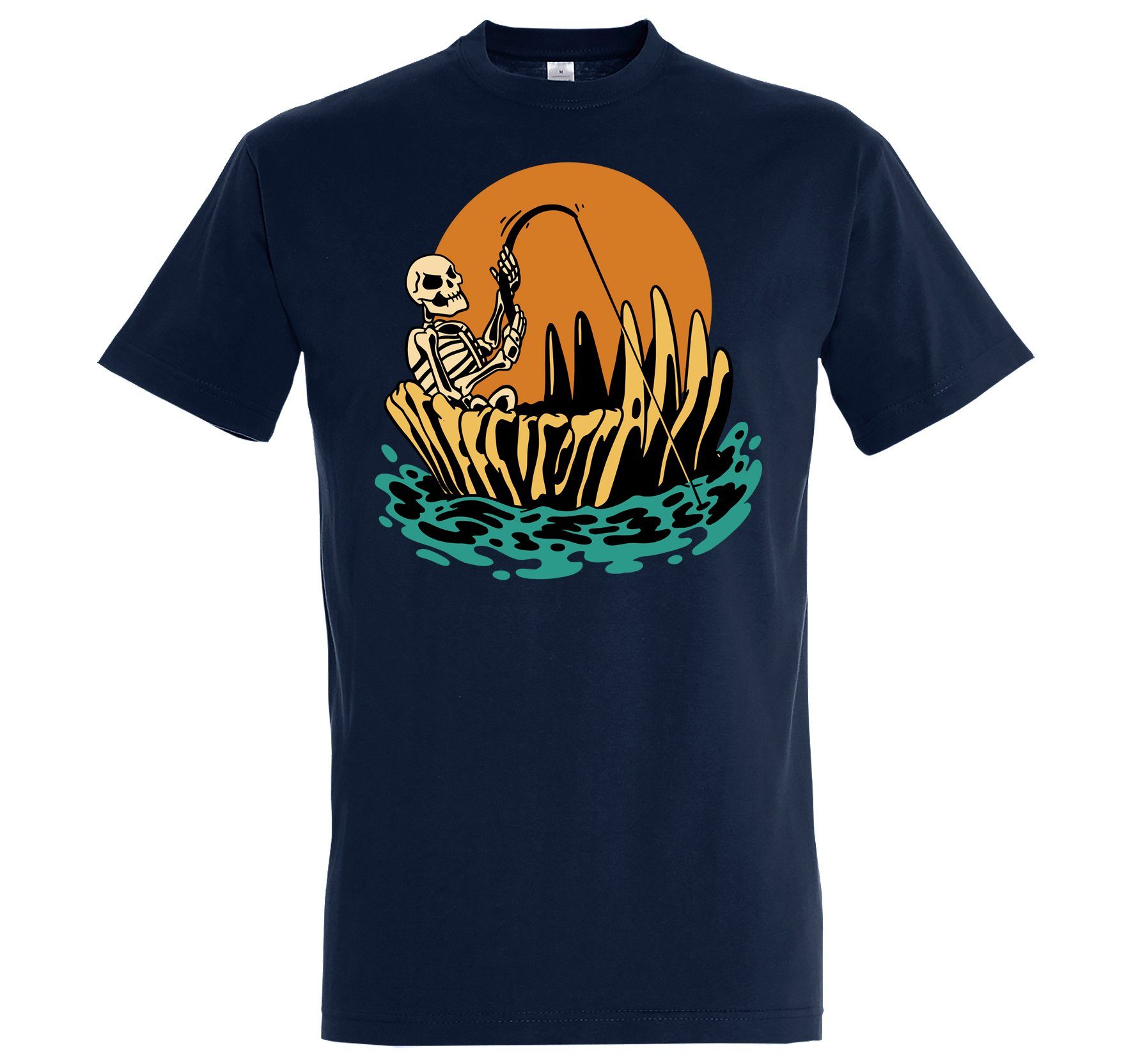 Youth Designz T-Shirt Halloween Herren T-Shirt Horror Skelett Fischer Fun-Look mit Trendigem Frontdruck Navy