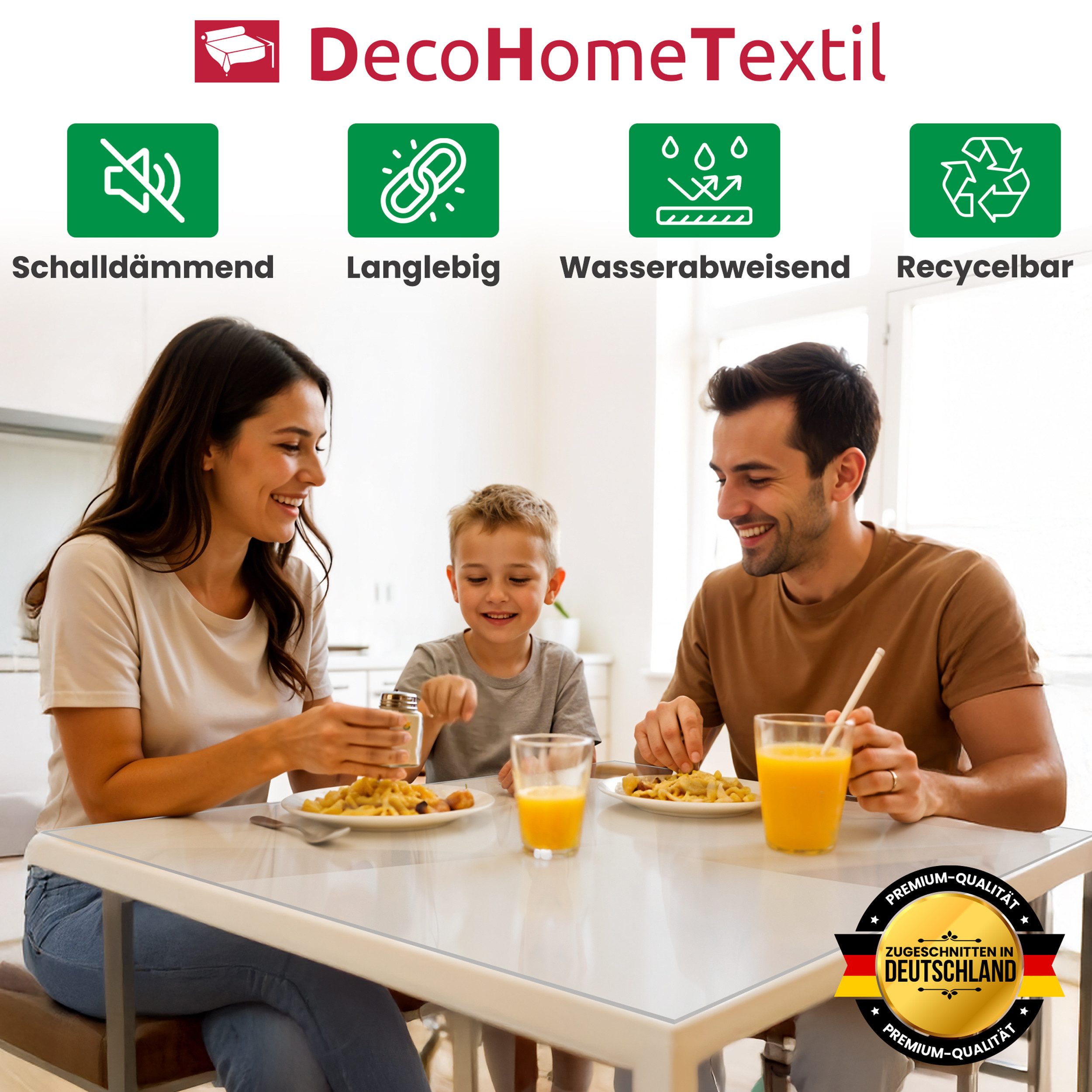 DecoHomeTextil Heimtextilmanufaktur Tischdecke Transparente Folie 2mm abgeschrägte V Kante Schutzfolie, robust, reißfest, schalldämmend