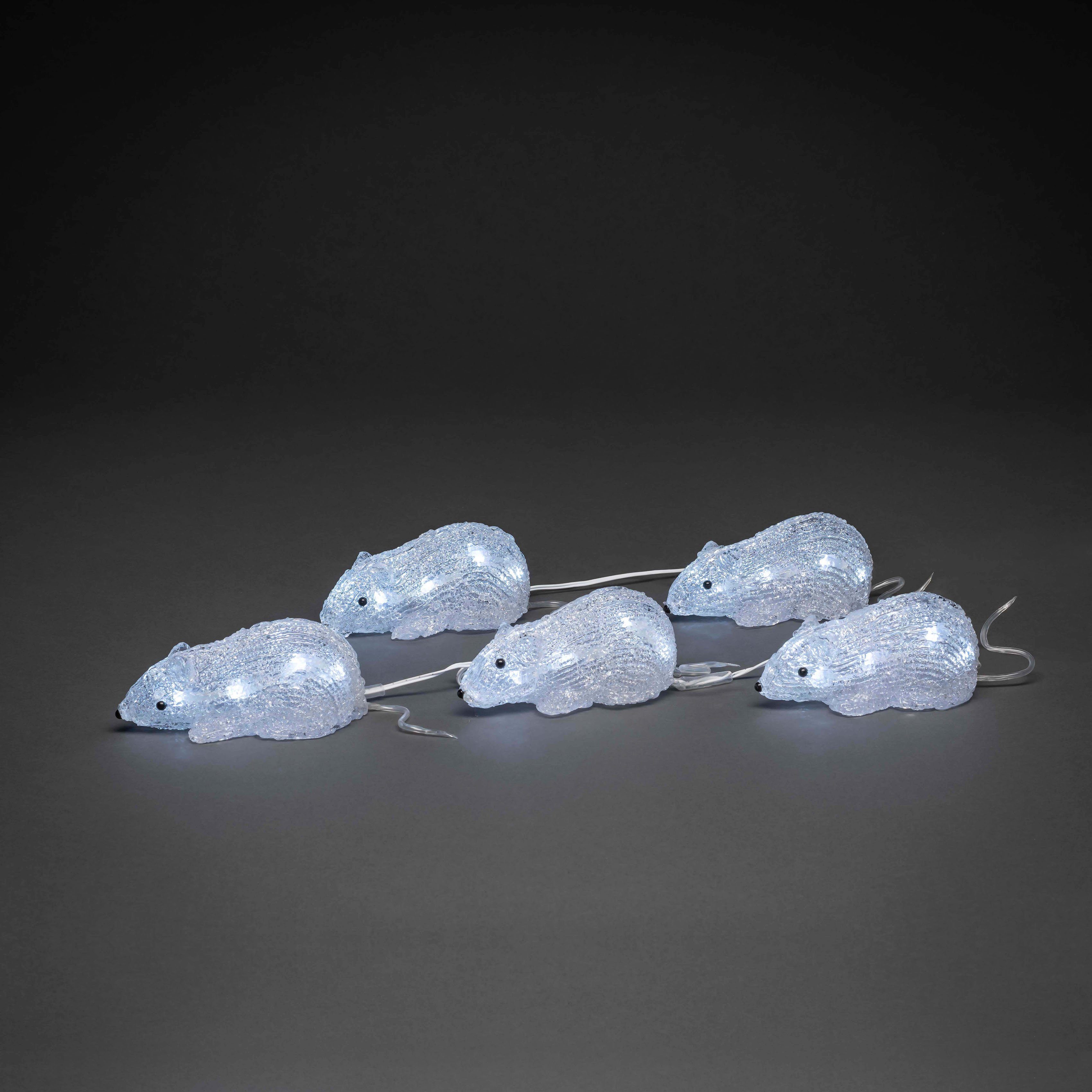 KONSTSMIDE Weihnachtsfigur (1 St), LED Acryl Mäuse, 5er-Set, 40 kalt weiße Dioden