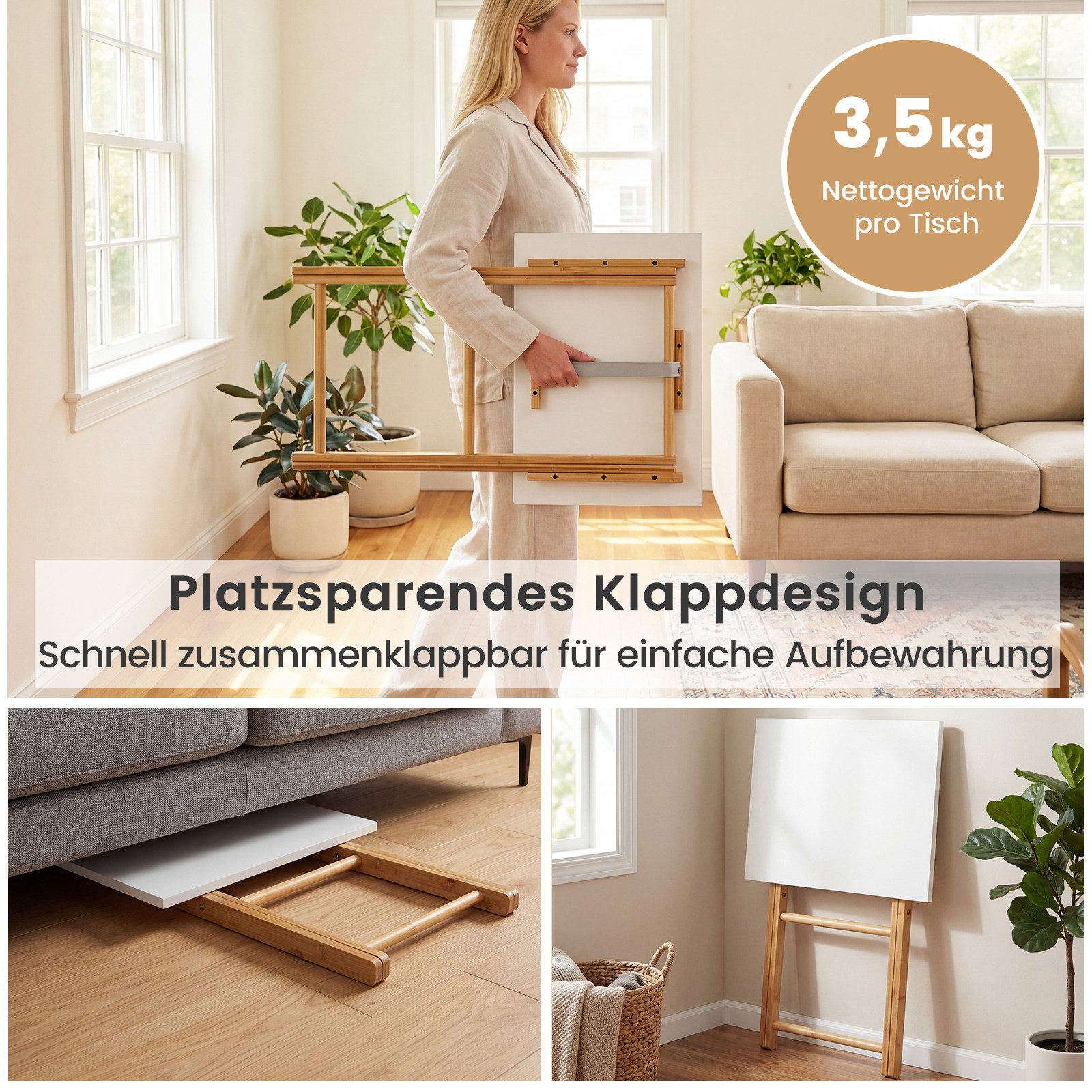 KOMFOTTEU Beistelltisch (2er Set), Klapptisch Couchtisch Kaffeetisch, bis 20 kg
