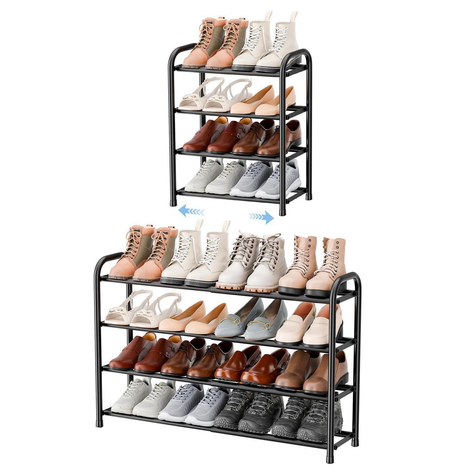 LuxusKollektion Schuhregal Schuhregal 4 Ebenen Metall variabel 45-83cm schwarz