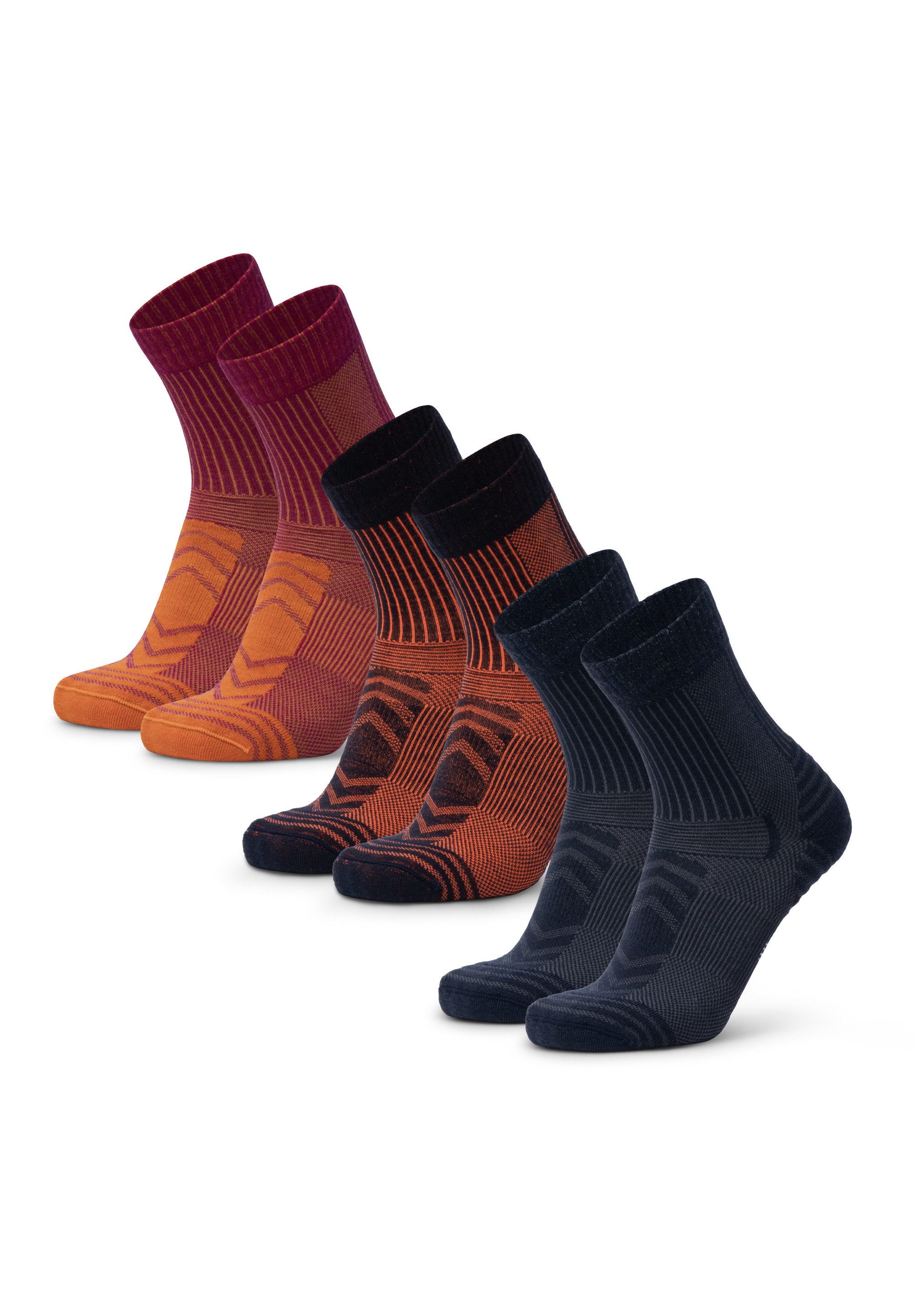 DANISH ENDURANCE Basicsocken Light Hiking Crew (3-Paar) Leicht & gepolstert, Anti-Blasen Socken, Ideal zum Wandern