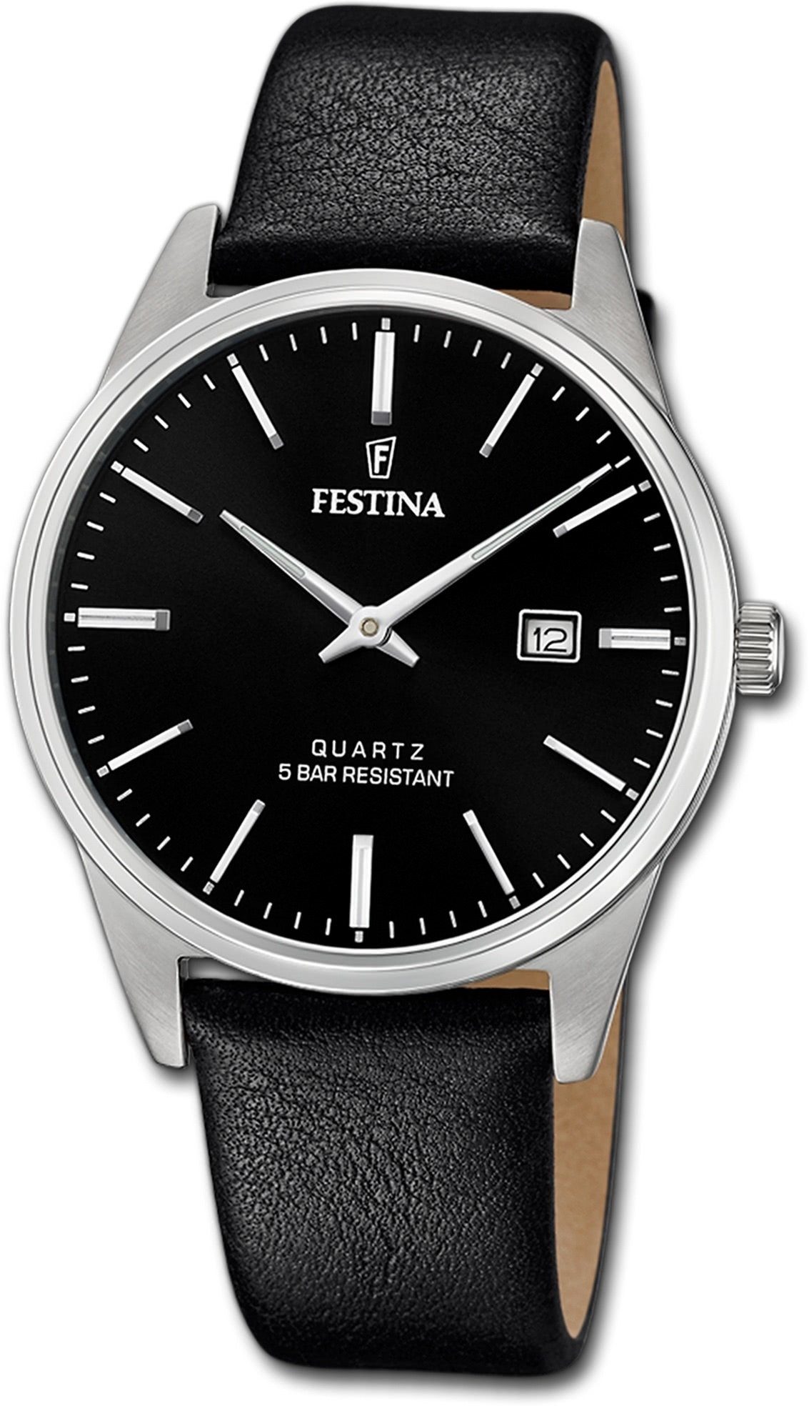 Festina Quarzuhr Festina Leder Elegant Herrenuhr Uhr, mittel 39mm) Lederarmband rund, (ca. schwarz, Herren