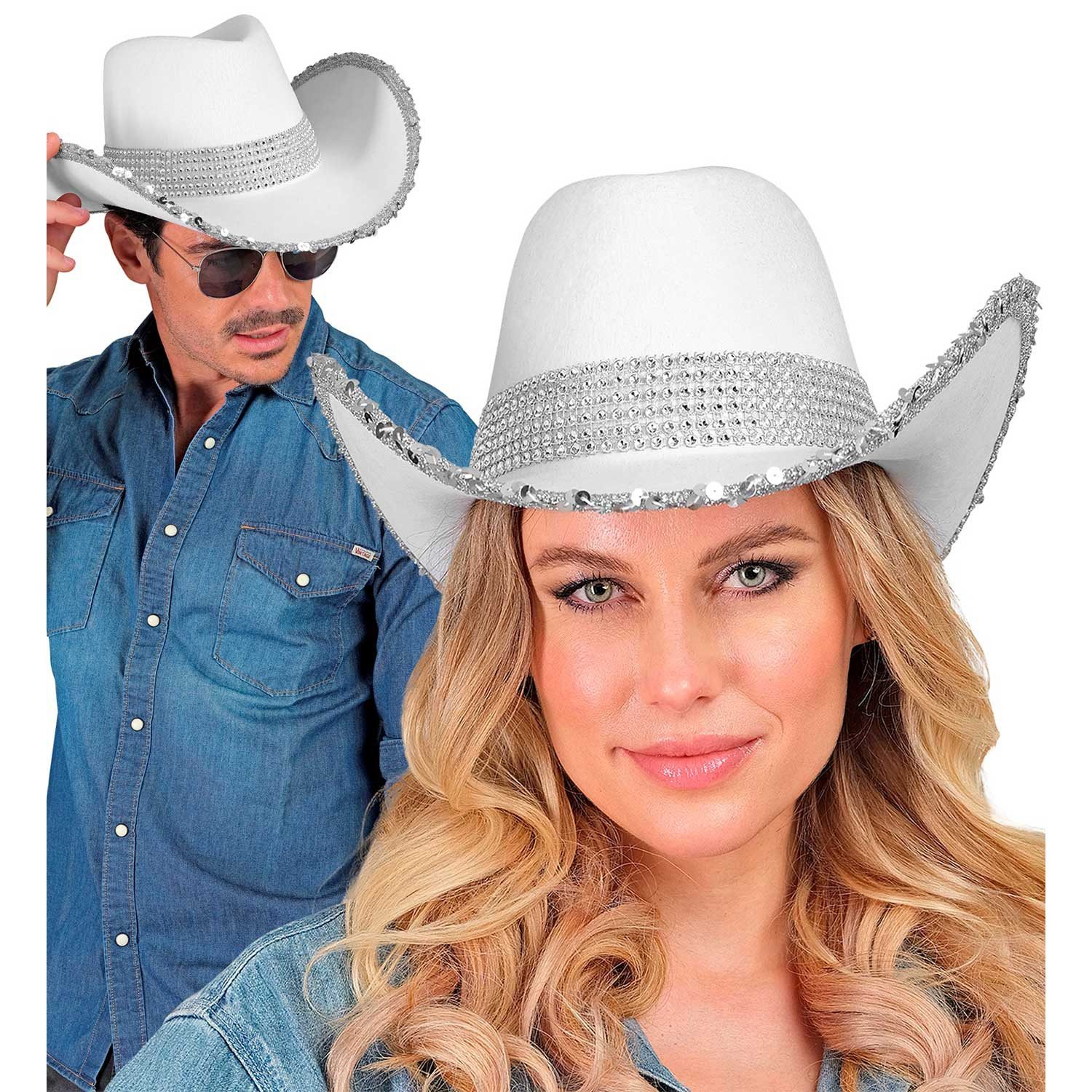 Silberner Cowboyhut Mit Strass – Glitzernder Westernhut Für Damen Bei Partys & Kostümen | Holografisch, Größe 56–58 Cm